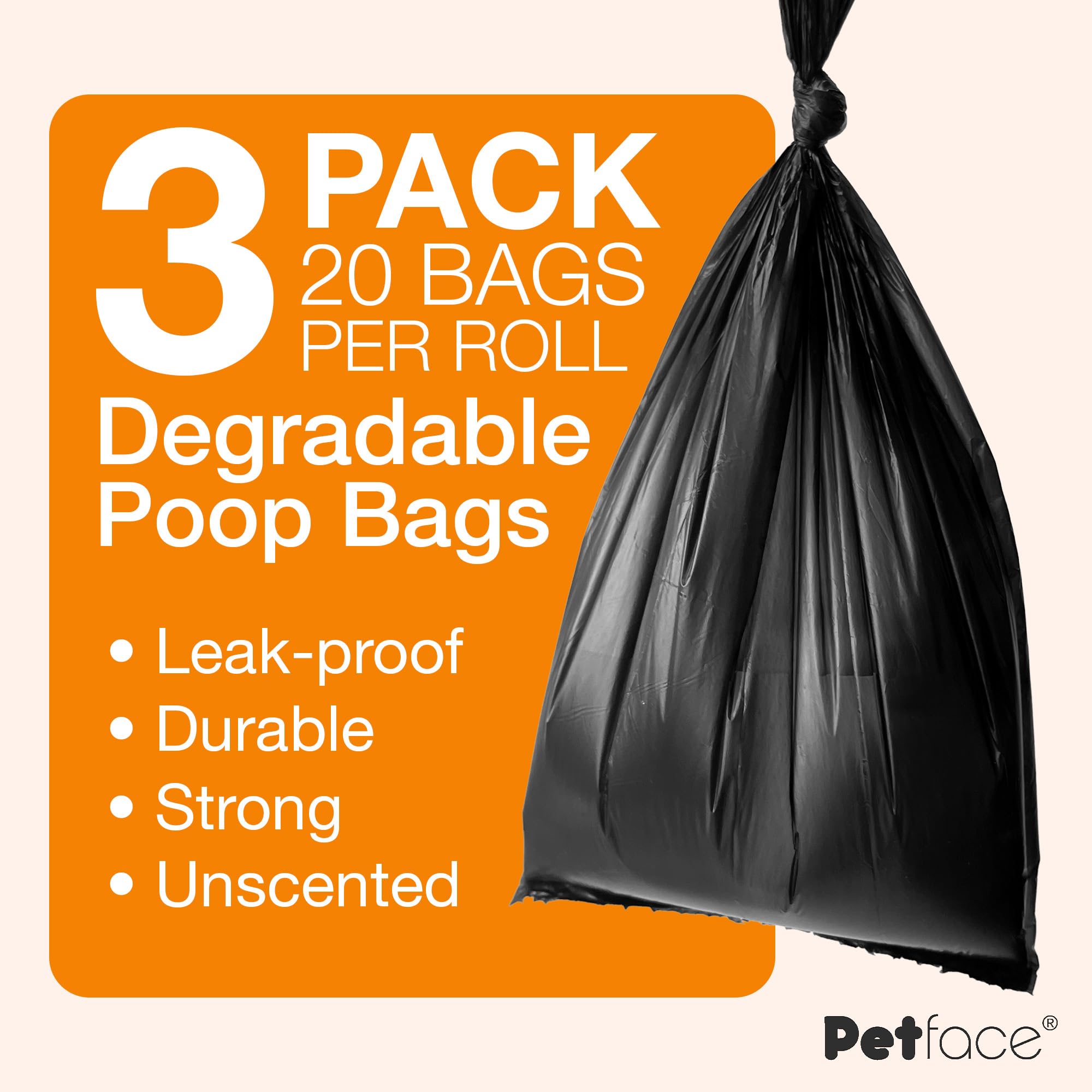 Petface Dog Poop Bag Refills - 60 Degradable Bags Total (3 x 20 Count) | Unscented Plastic 3