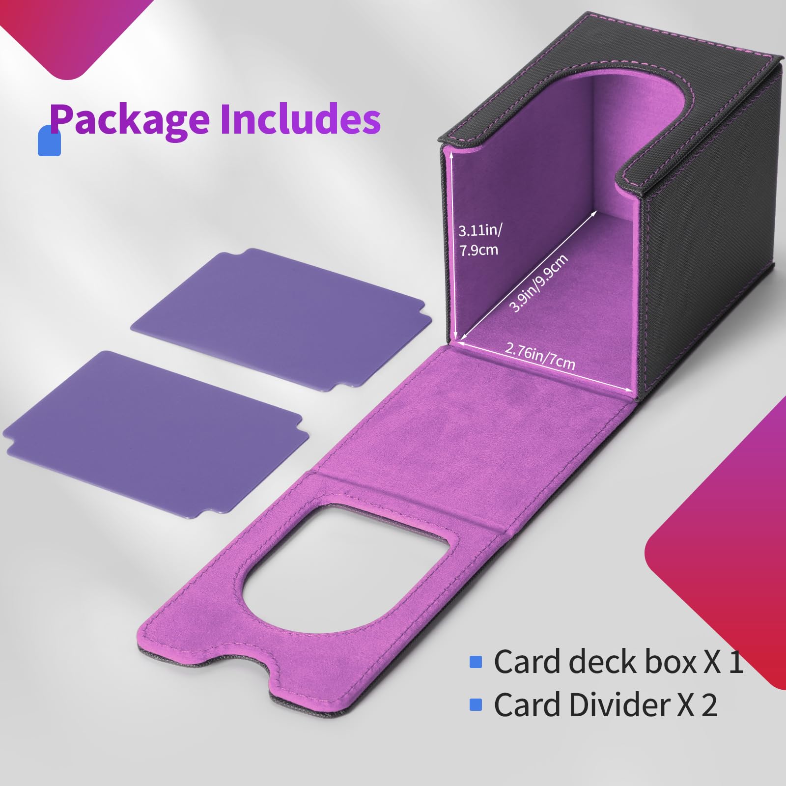 Euqvunn TCG Deck Box - Magnetic Closure, Display Window | Holds 100-220 Cards | Black & Purple 7
