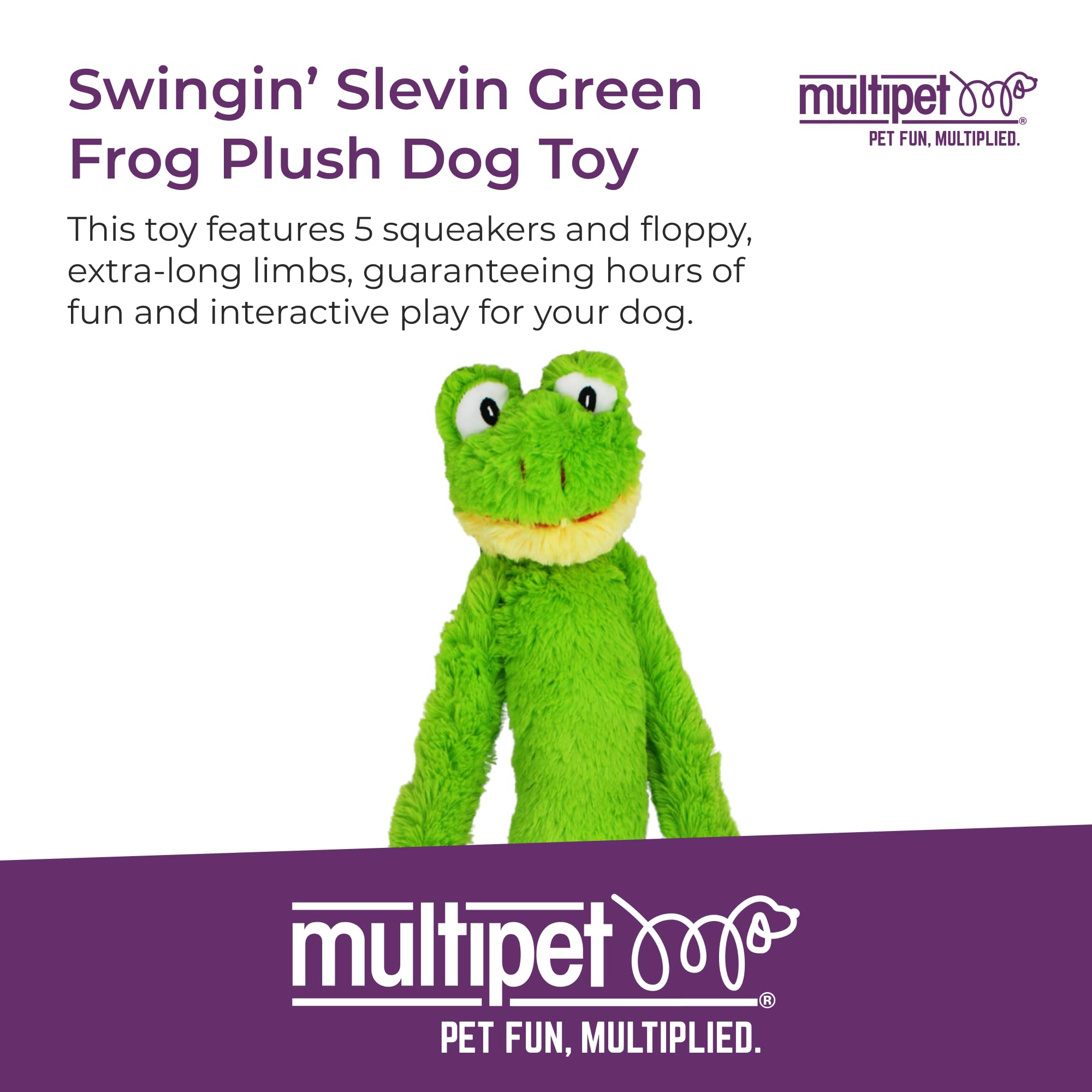Multipet Swingin Slevin Frog Plush Dog Toy - XXL 27 Inch | Multiple Squeakers | Durable Plush