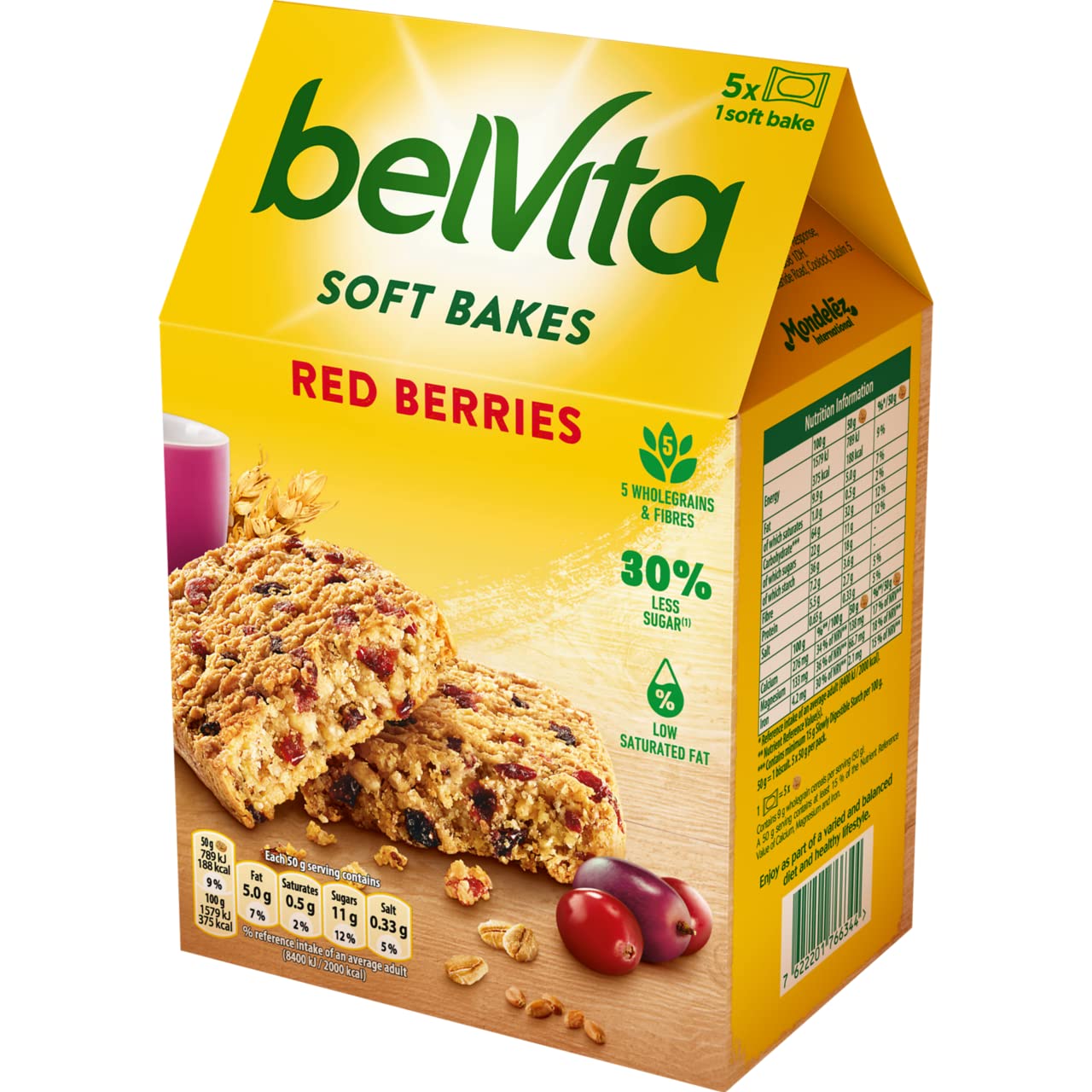 Belvita Breakfast Biscuits Soft Bakes Red Berries - 5 Whole Grains, 250g Pack 3