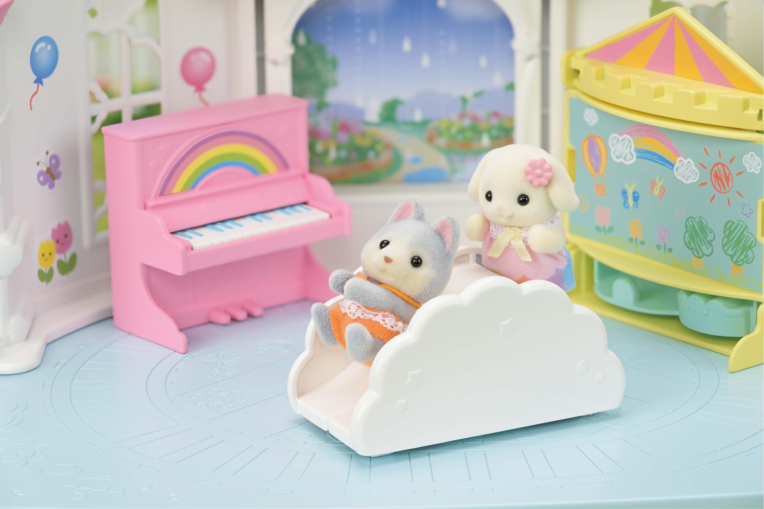 Sylvanian Families Sunny Castle Nursery Playset - Interactive Weather Feature | Includes Flora Rabbit Baby | Ages 3+ 4