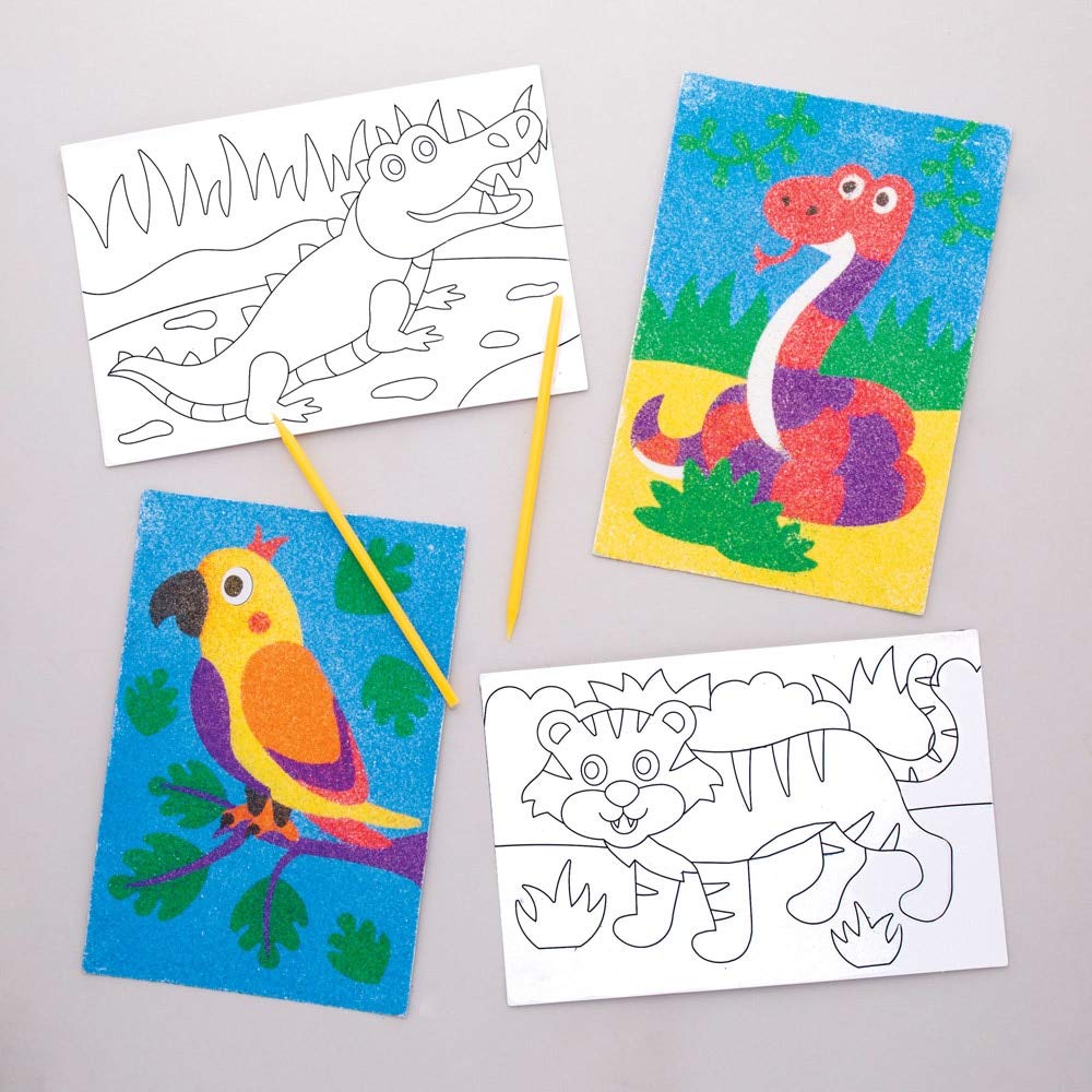 Baker Ross Jungle Animal Sand Art Kit - Pack of 8 Pictures | Self-Adhesive Craft Activity 1