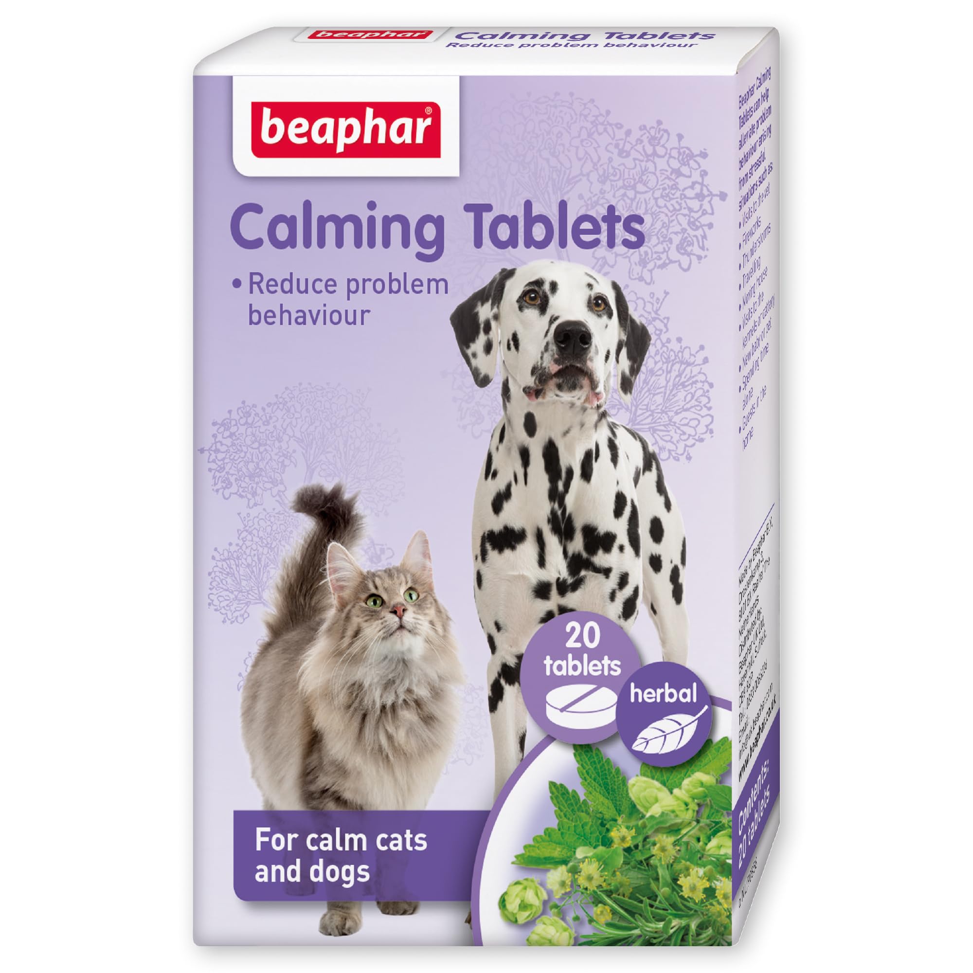 Beaphar Herbal Calming Tablets for Cats & Dogs - Natural Plant Extracts for Stress Relief | 1-Pack