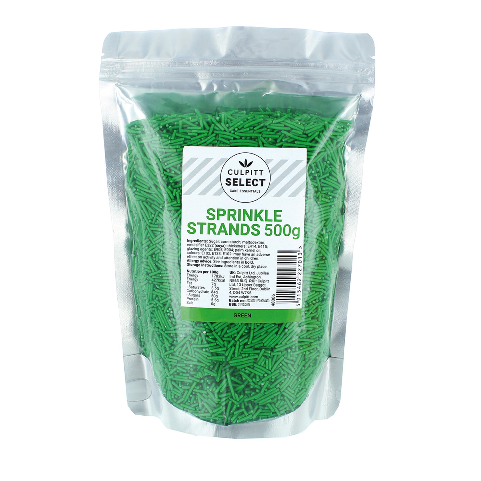 Culpitt Select Green Sugar Strands Sprinkles - 500g Resealable Pouch | Edible Cake Decoration 1