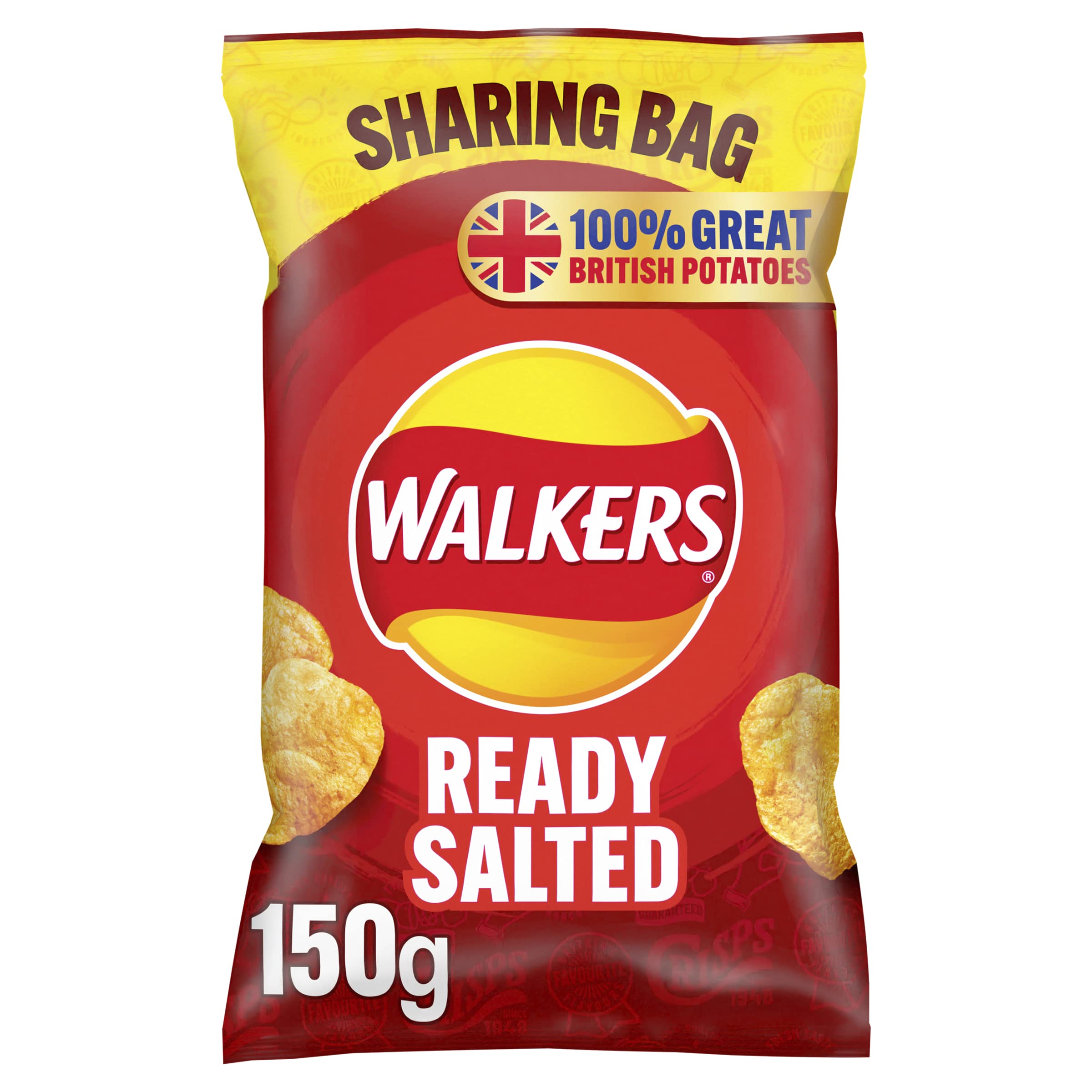 Walkers Ready Salted Crisps - 150g Sharing Bag | Made with 100% Great British Potatoes