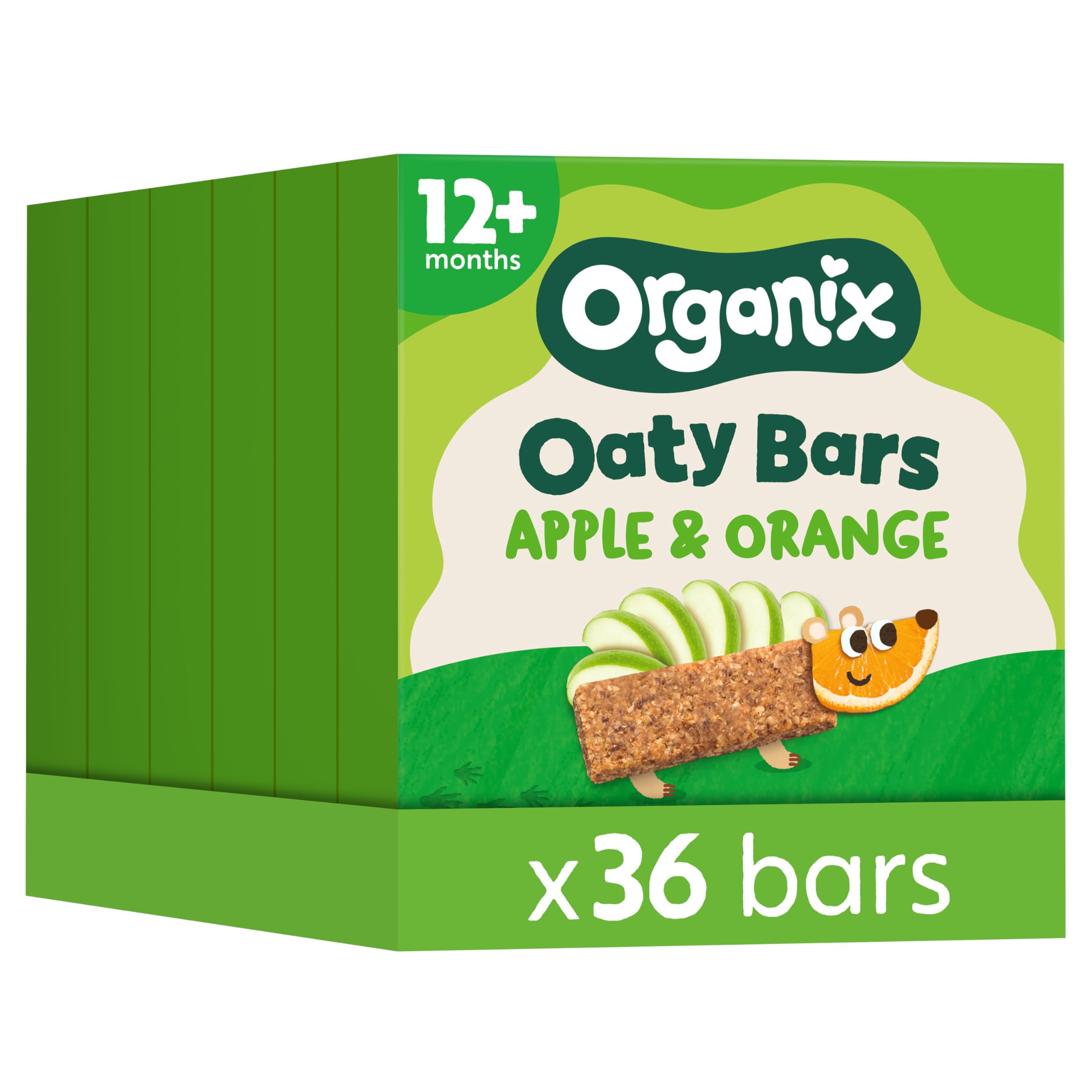 Organix Apple & Orange Oaty Snack Bars - 6 Boxes of 6 x 23g Bars | High Fibre | Organic