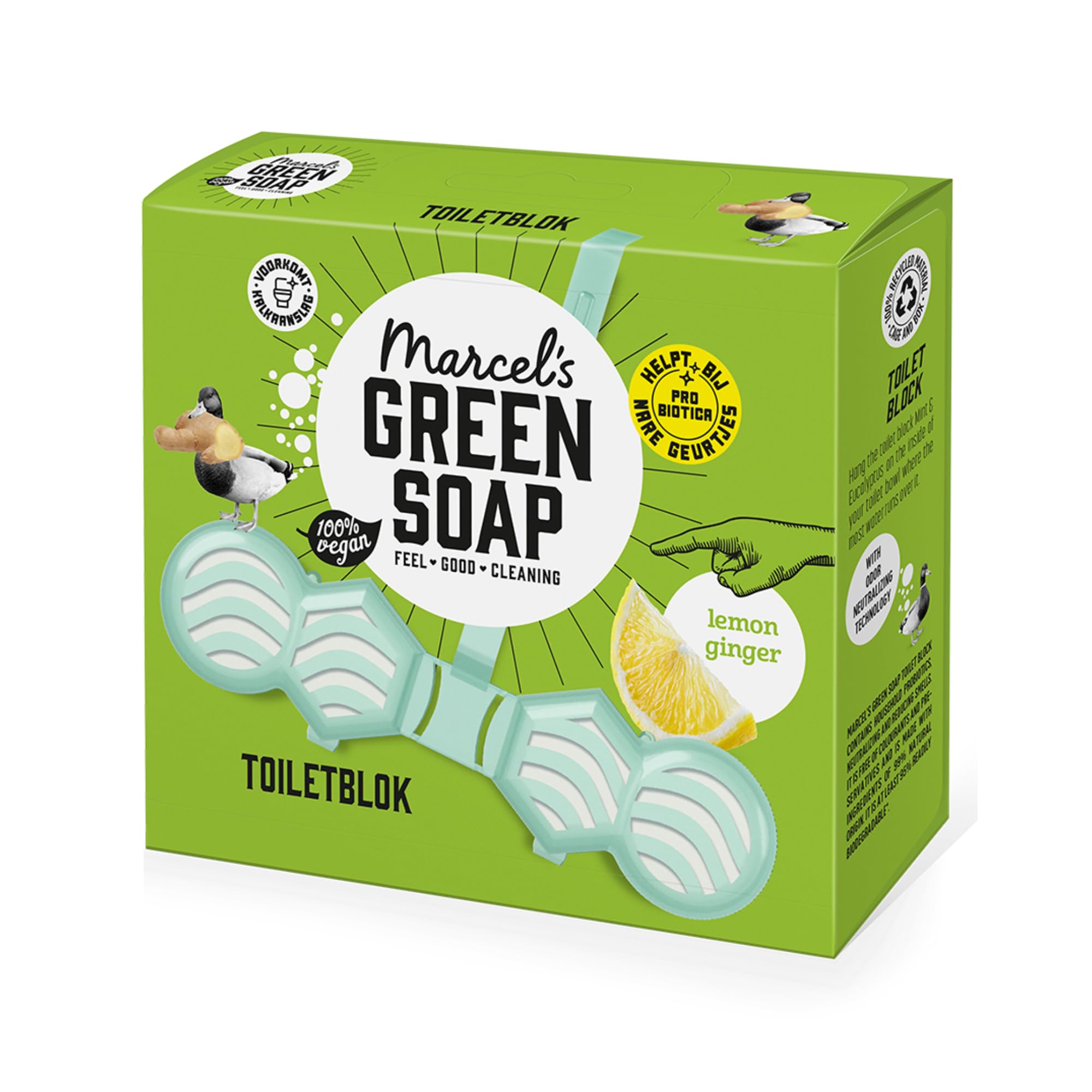 Marcel's Green Soap Toilet Block - Ginger & Lemon Scent | Vegan | Microplastic-Free Formula