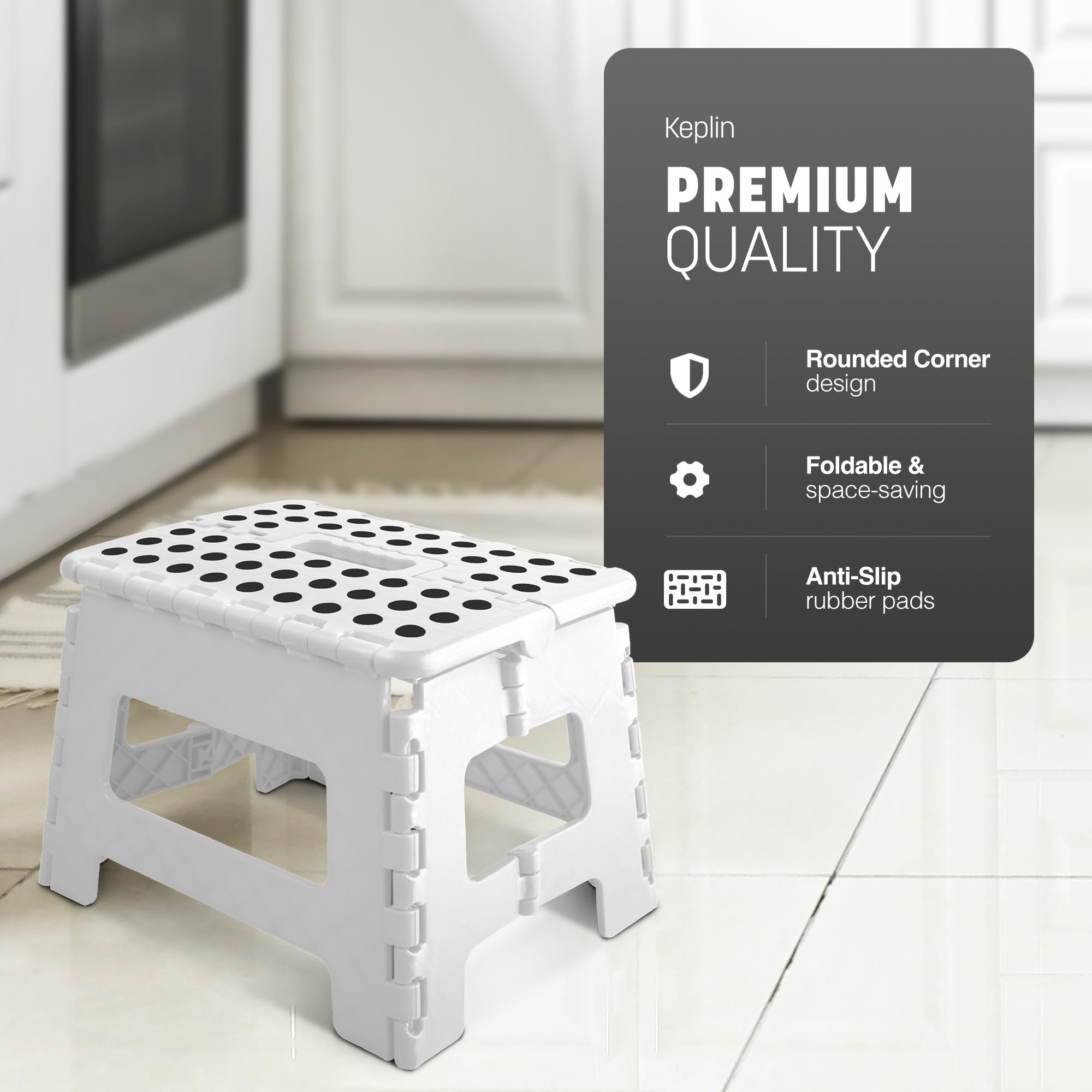 KEPLIN Folding Step Stool - 9 Inch Height | 150kg Capacity | White Plastic 3