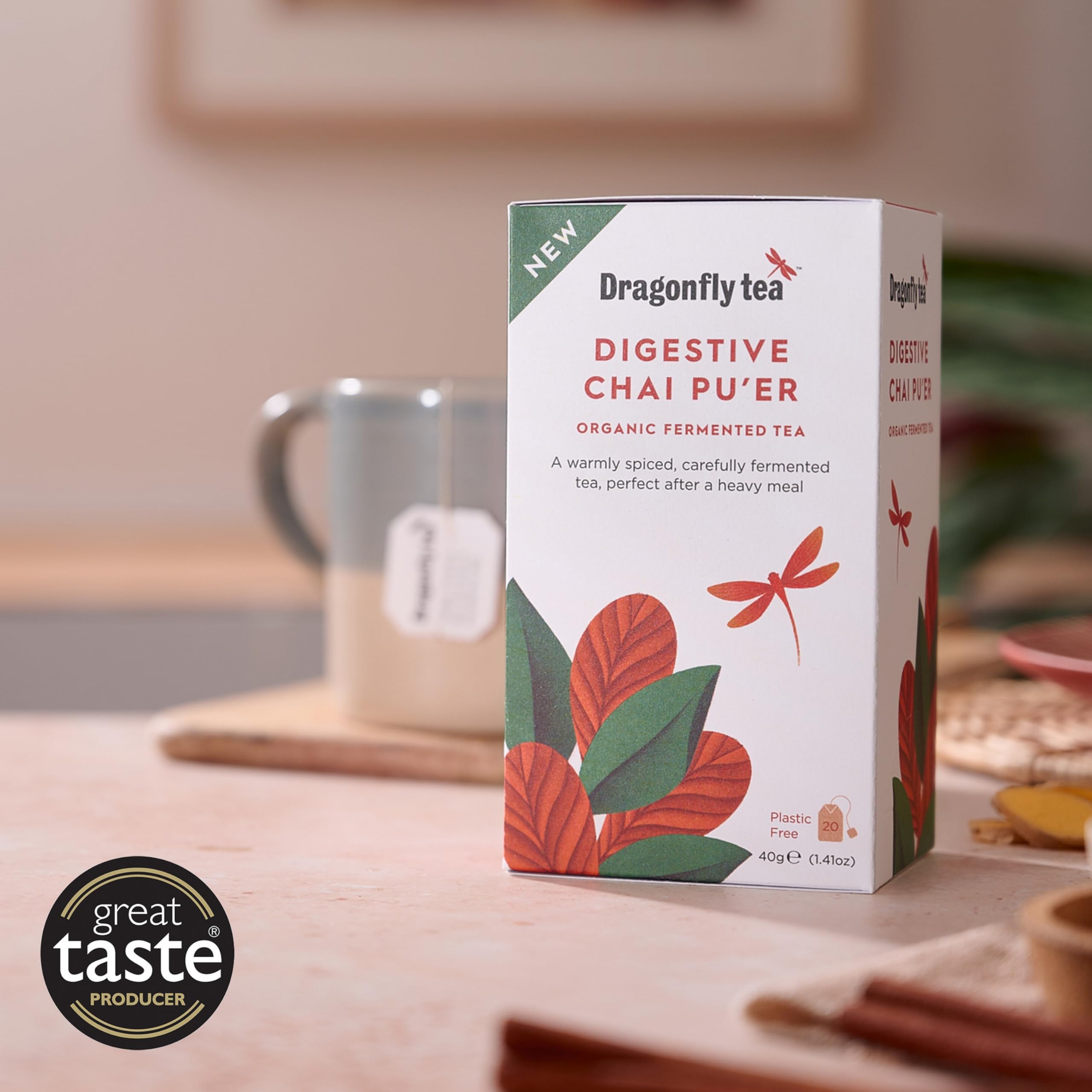 DRAGONFLY Digestive Chai Pu'er Tea - Organic Ferment | 80 Teabags (4x20) 4