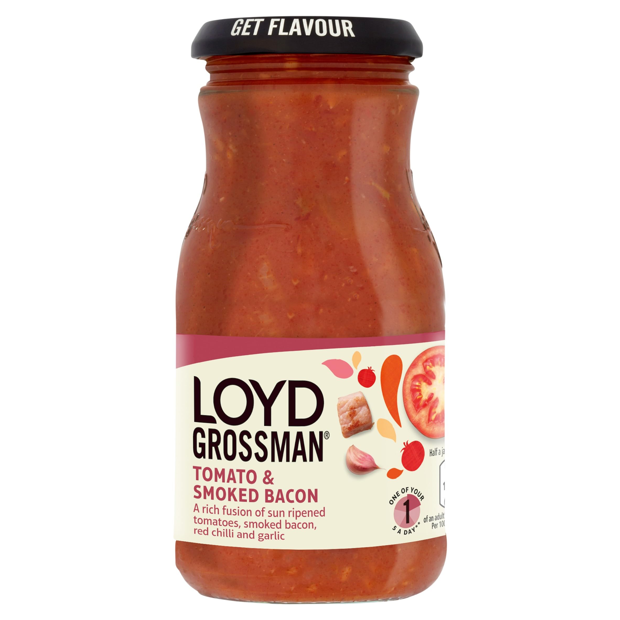 Loyd Grossman Italian Tomato & Smoked Bacon Sauce - Rich Tomato Base with Bacon & Chilli | 350g Jar 3