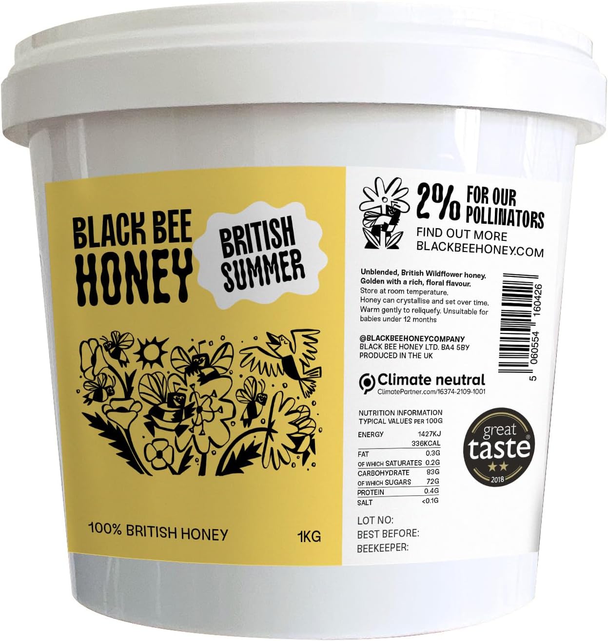 Britischer Sommerhonig – rein und natürlich, aus einer einzigen Herkunft, nicht pasteurisiert, 1 kg Plastikbehälter