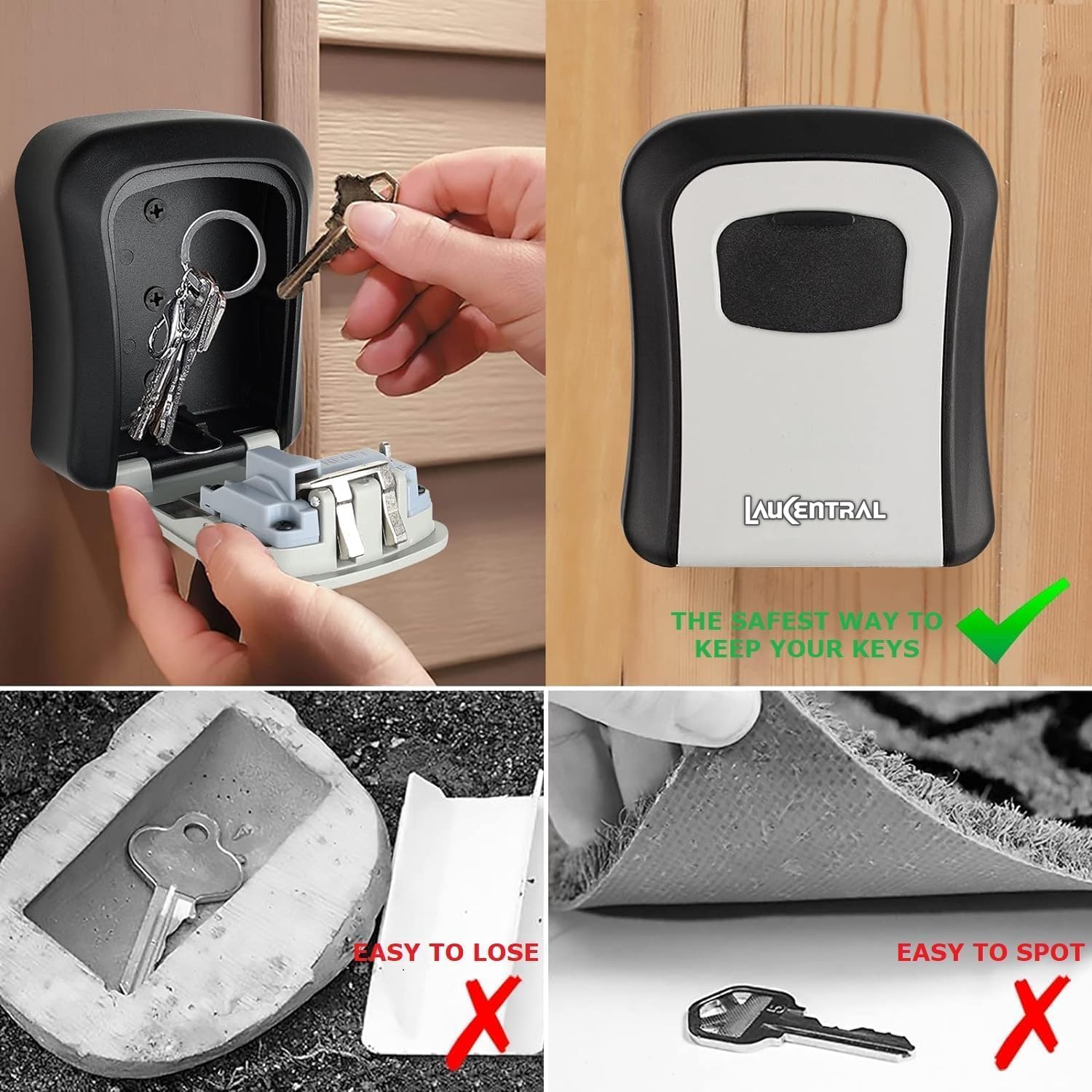 LauCentral Key Safe Wall Mounted - 4 Digit Combination Lock | Weatherproof ABS + Metal Build 6