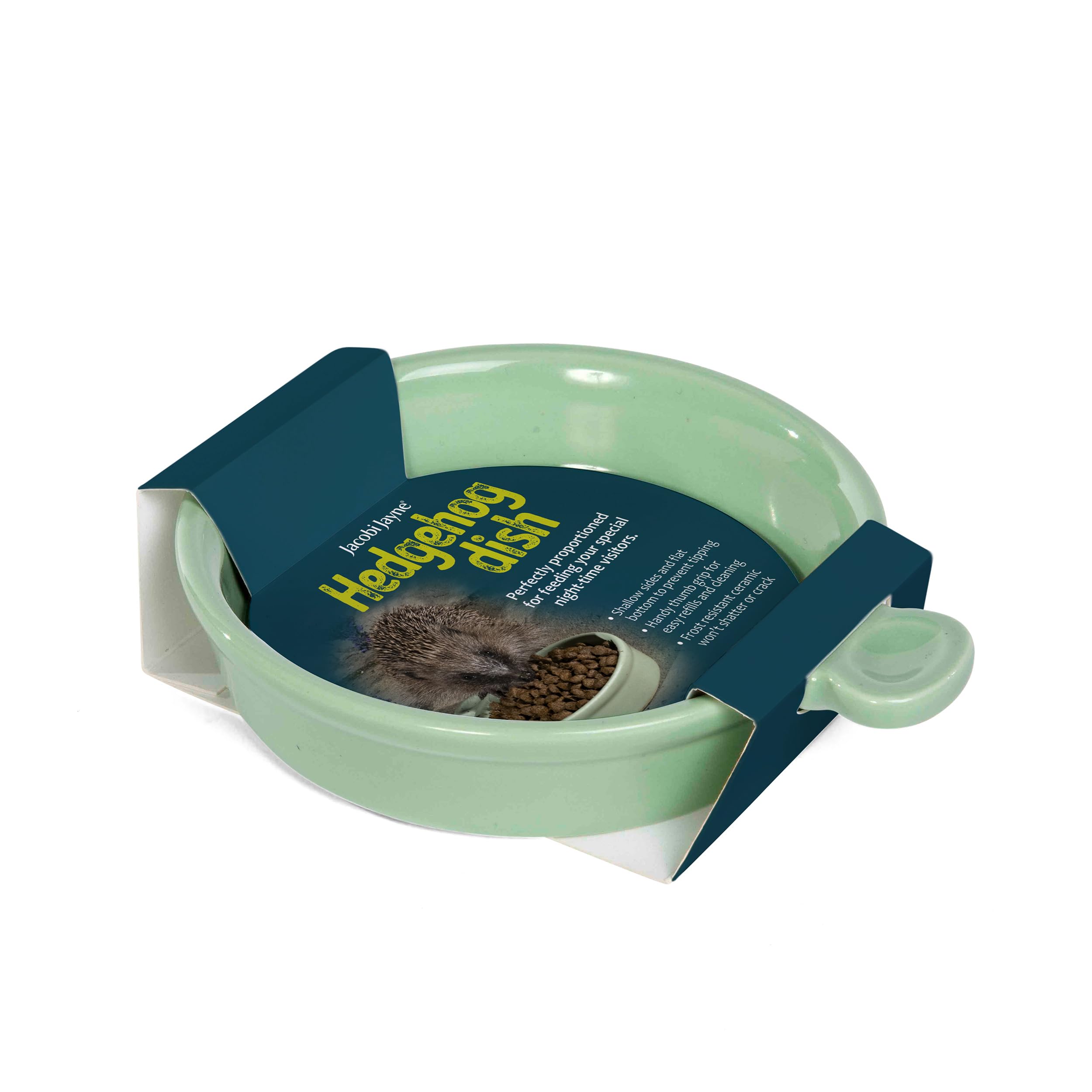 Jacobi Jayne Ceramic Hedgehog Food Bowl - Pastel Green Glaze | Weather-Resistant | 125mm