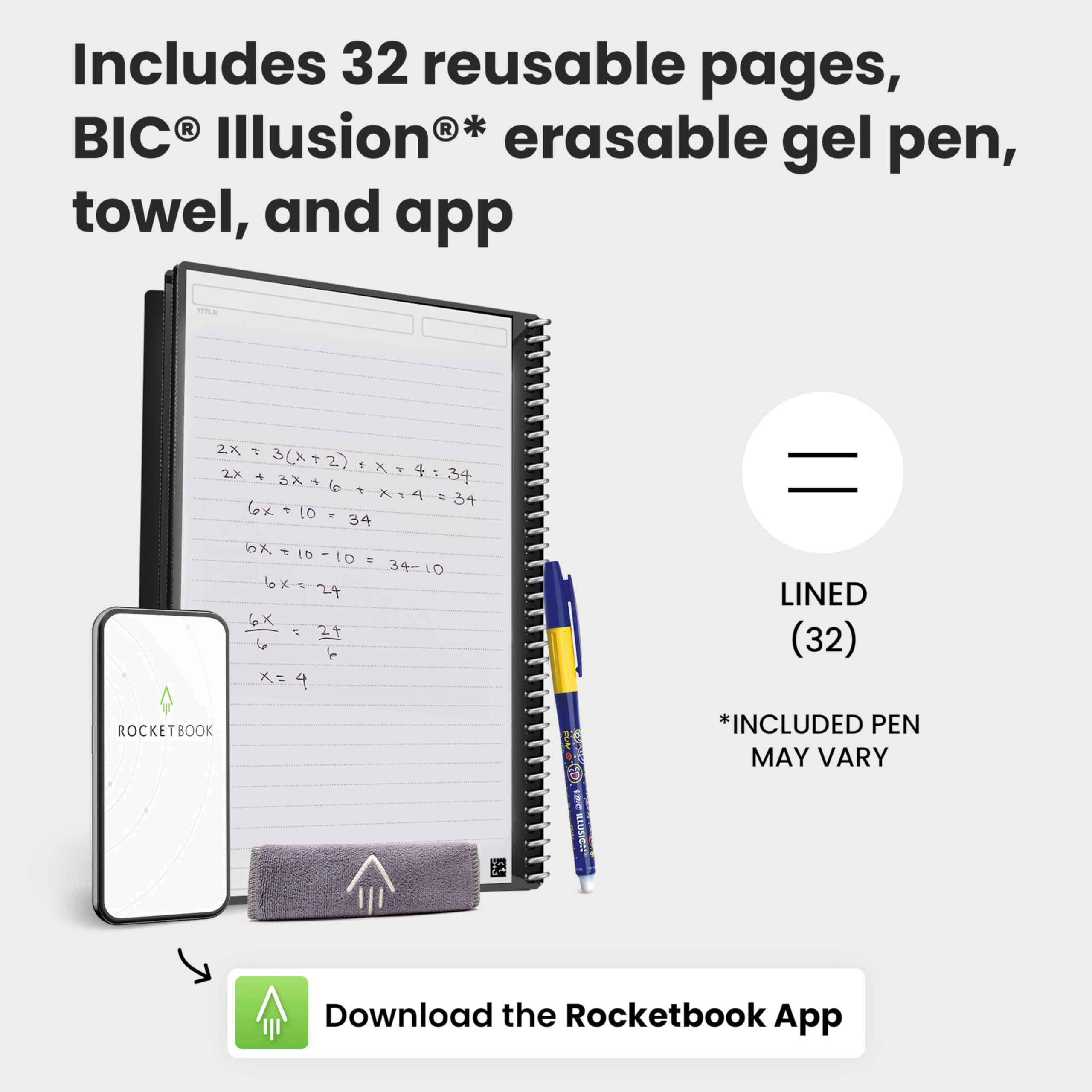 Rocketbook Core Reusable Spiral Notebook - Letter Size 21 x 29.7 cm, Black | College Ruled 5