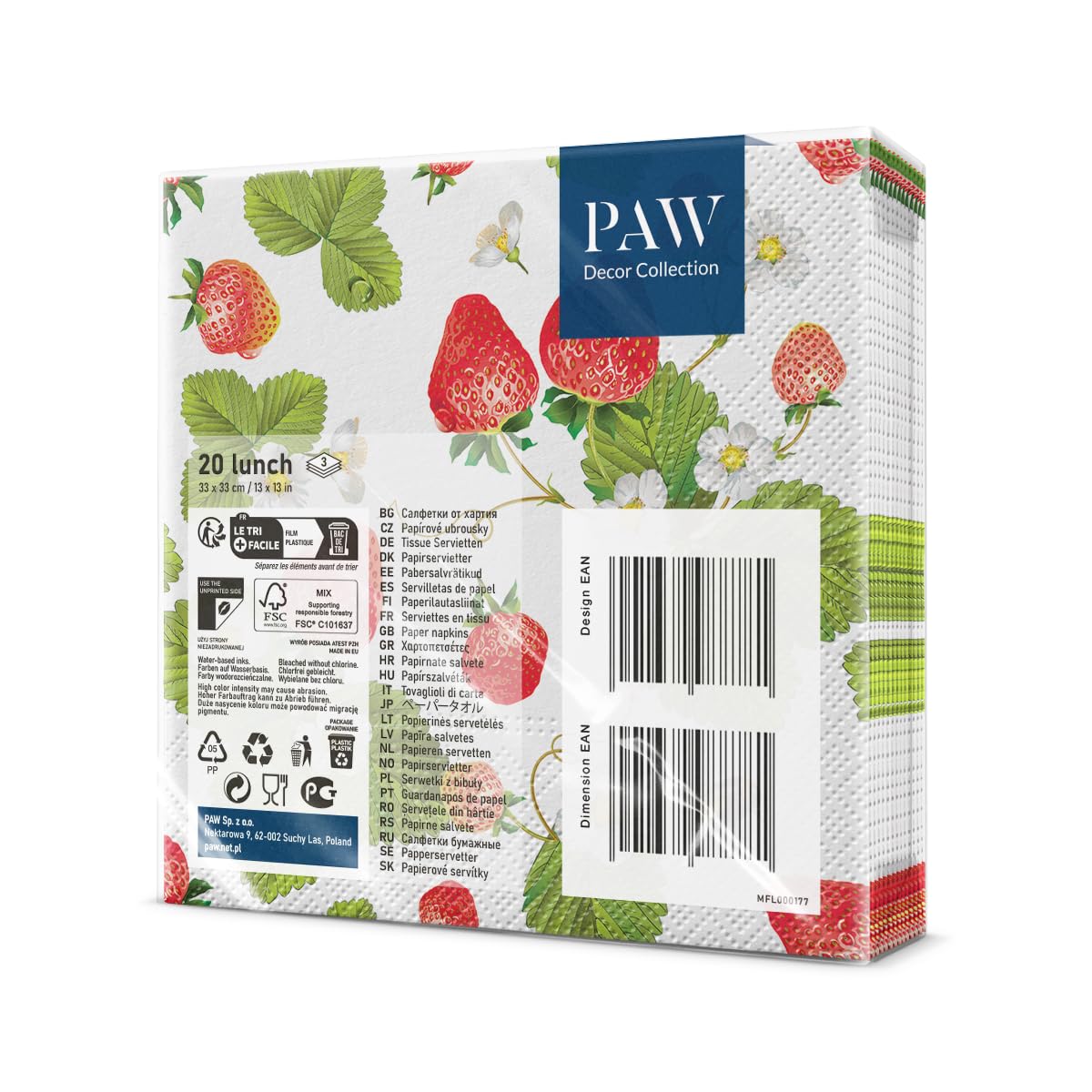 PAW Decor Collection 3-Ply Napkins - Strawberries with Bees Design | 33 x 33 cm | 20 Count 2