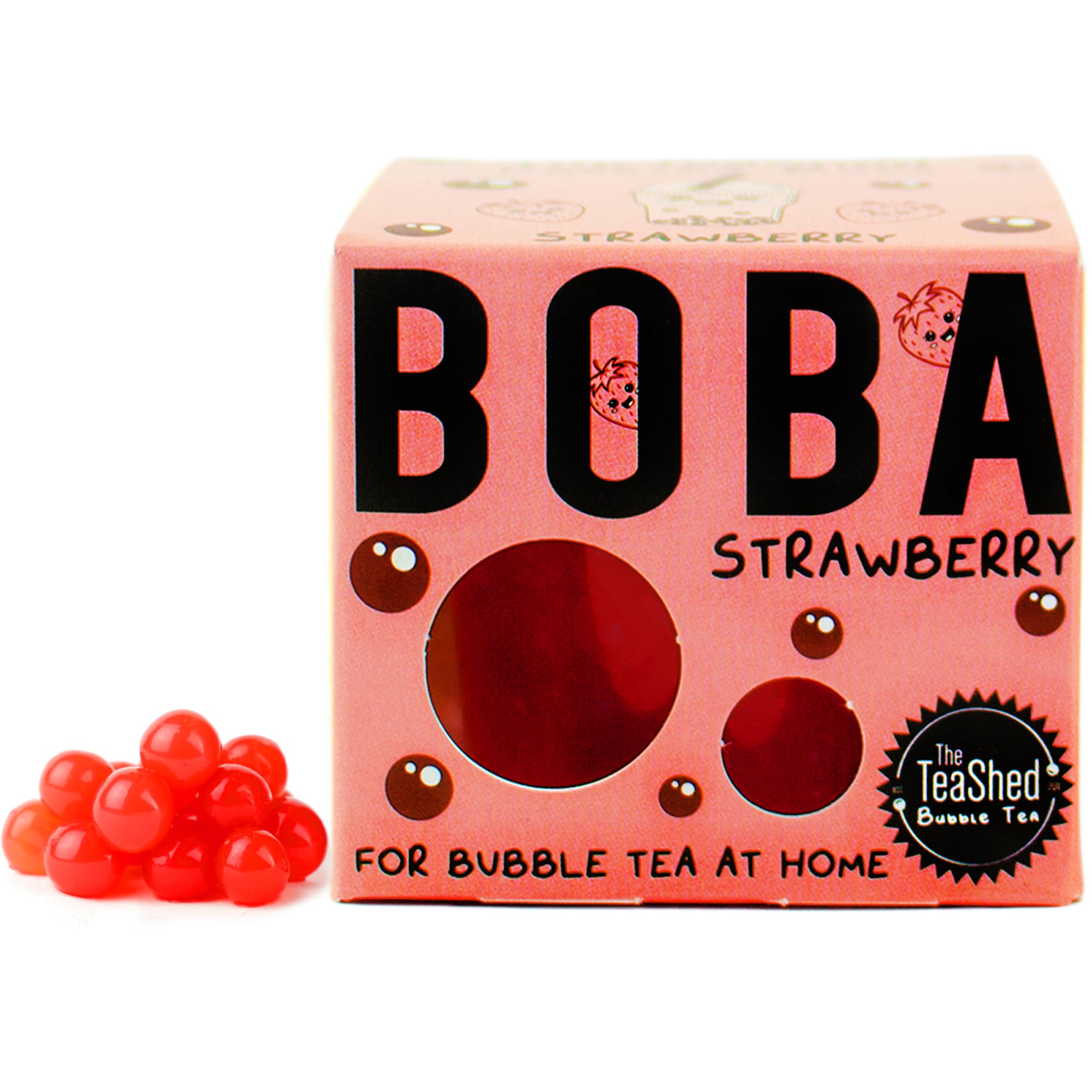 The TeaShed Strawberry Popping Boba Juice Pearls for Bubble Tea & Desserts | 150g Pot
