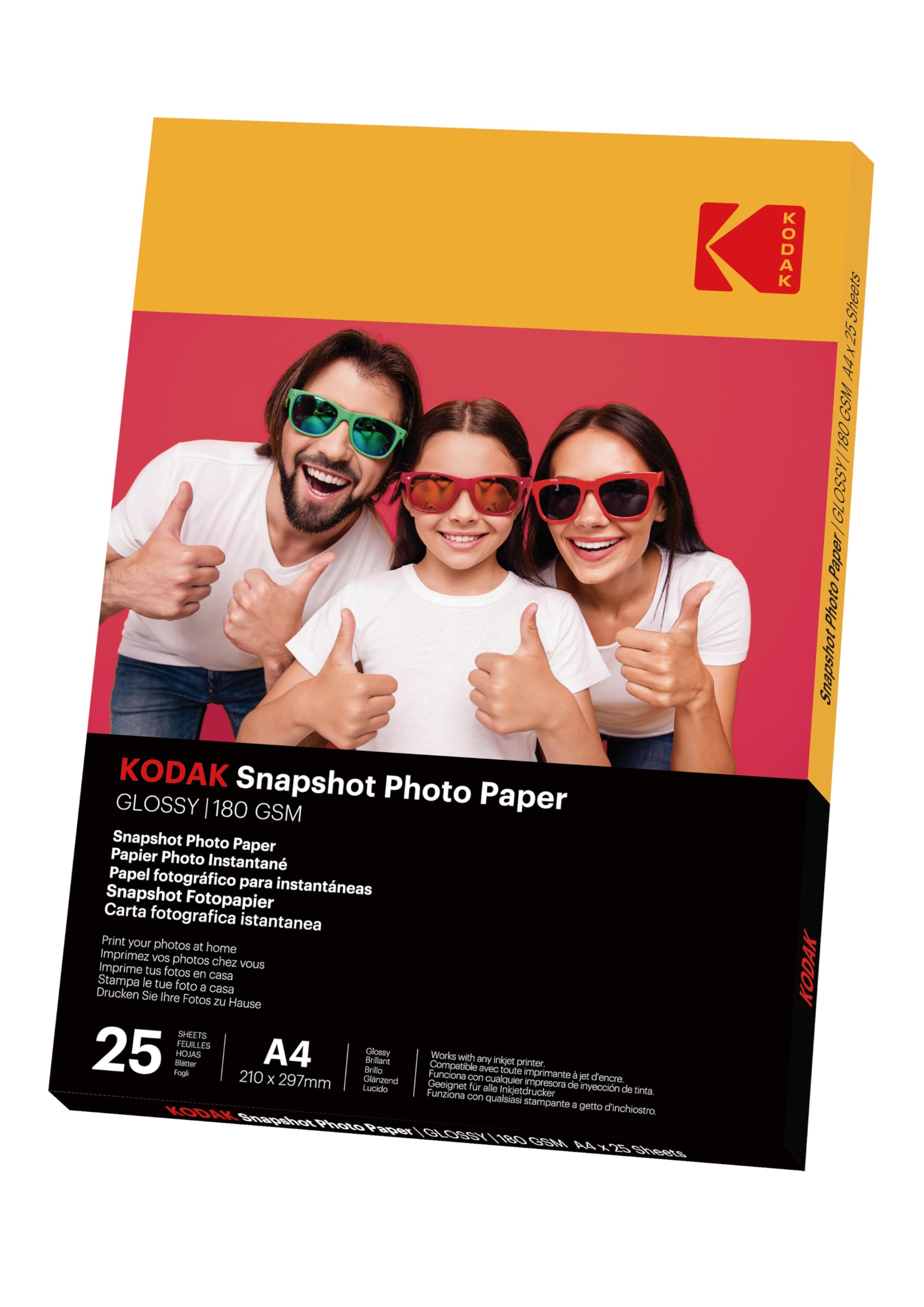 KODAK Snapshot Photo Paper - 25 Sheets A4 Inkjet | 180 g/m² Glossy Finish