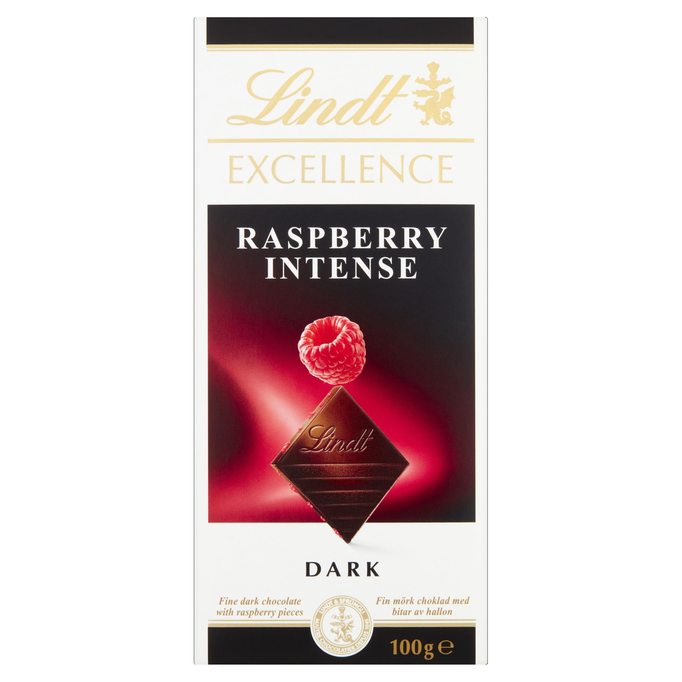 Lindt Excellence Dark Raspberry Chocolate Bar - 100g Dark Chocolate with Dried Raspberry Pieces 1