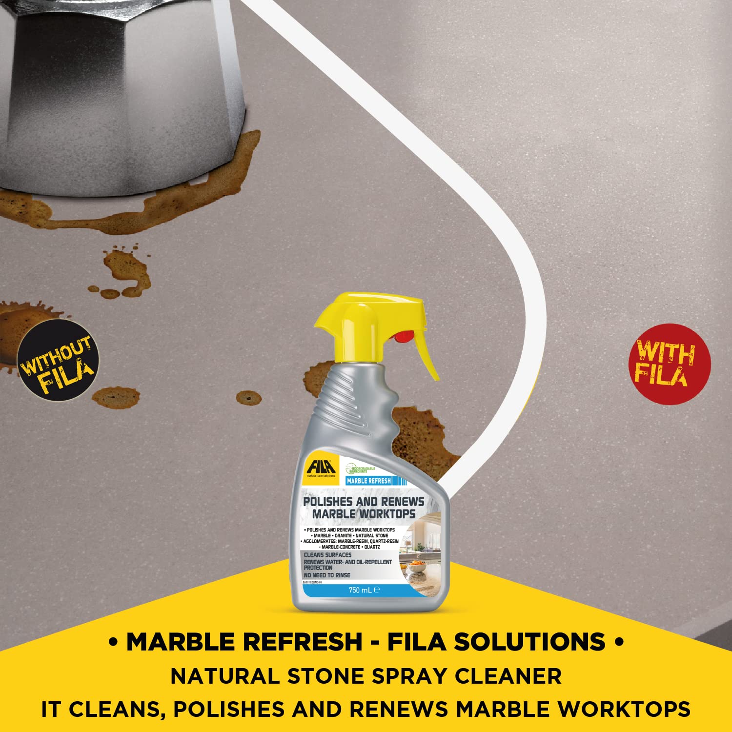 FILA Surface Care Solutions MARBLE REFRESH Marble Cleaner Spray for Worktops | 750 ml 2