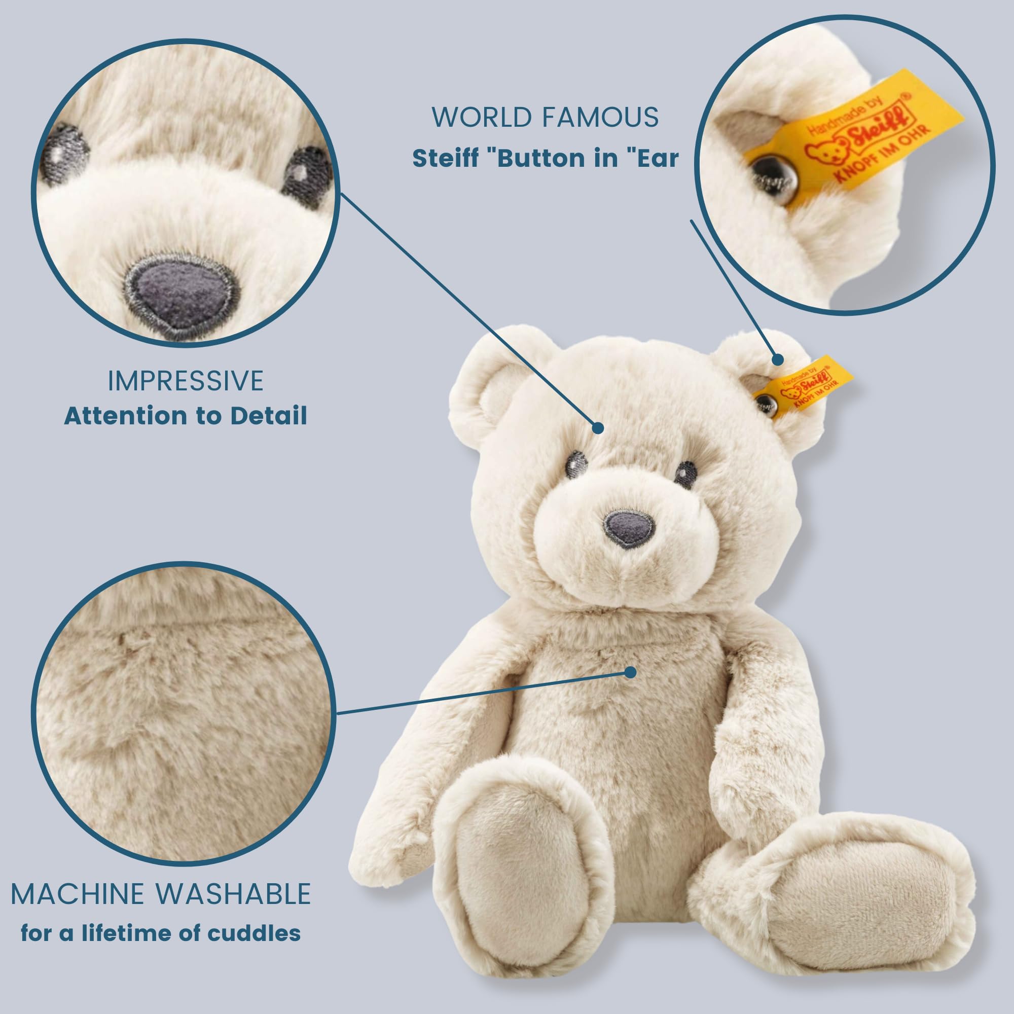 Steiff Bearzy Teddy Bear - Plush Soft Cuddly Friend for Babies, Beige 7