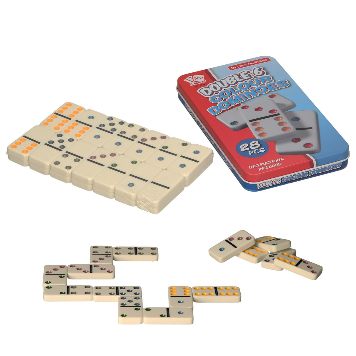 Atoz Double 6 Colour Dominoes - 28 Pieces - Ages 3+