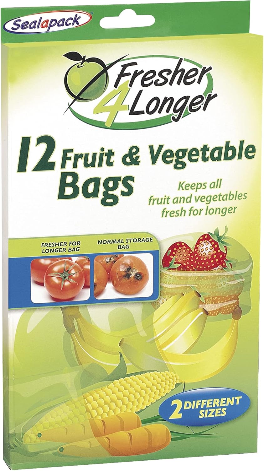 Sealapack Fresher 4 Longer Fruit & Vegetable Storage Bags - Pack of 12 (6 x 17" x 12", 6 x 15" x 9")