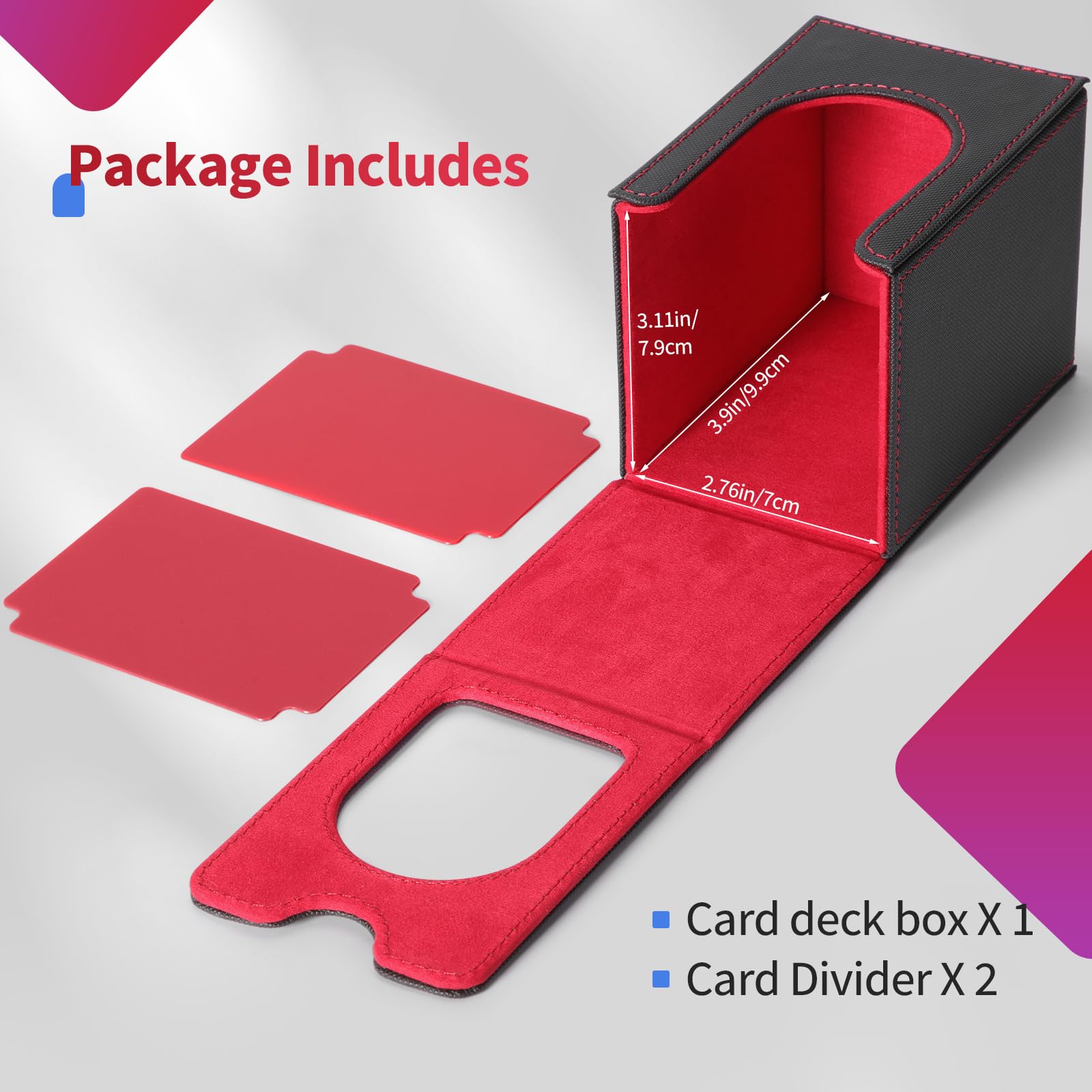 Euqvunn Deck Box - Magnetic Closure, Display Window, Holds up to 140 Single-Sleeved Cards | Black & Red 7