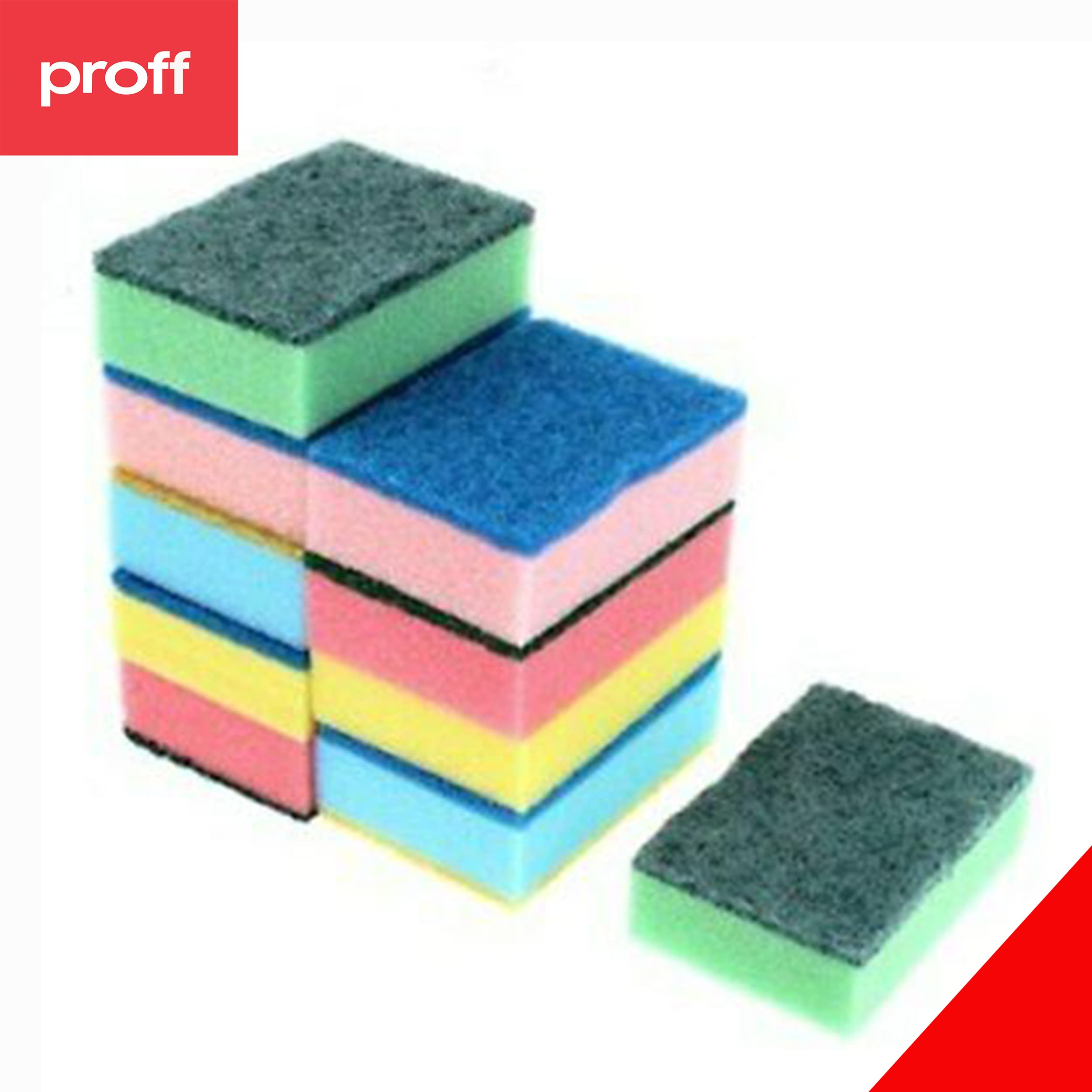 Proff Cleaning & Washing up Sponge Scourers - Dual Sided Foam, Mix Colours | Pack of 20 3