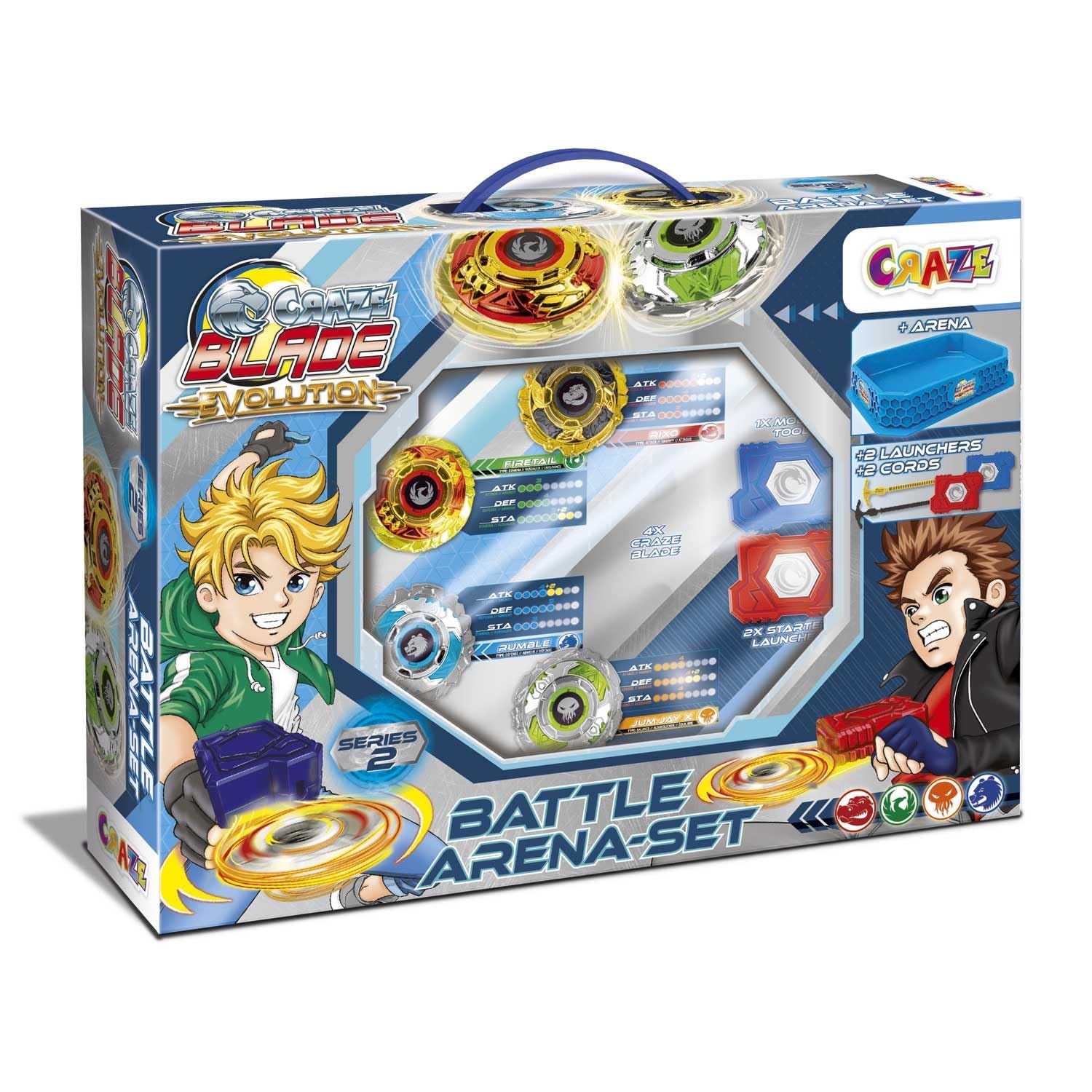 CRAZE BLADE XXL Battle Set - 4 Metal Spinning Tops with Launchers & Arena