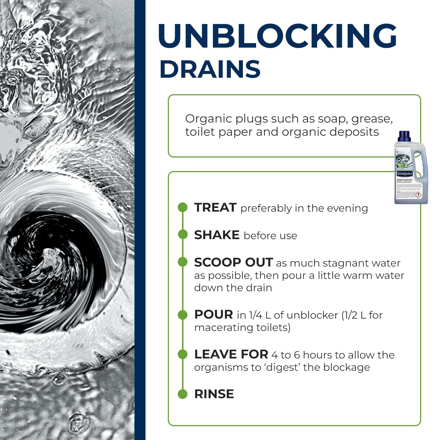 STARWAX Biological Drain Cleaner - Acid Free Unclogging for Toilets & Drains | 1 Litre 4