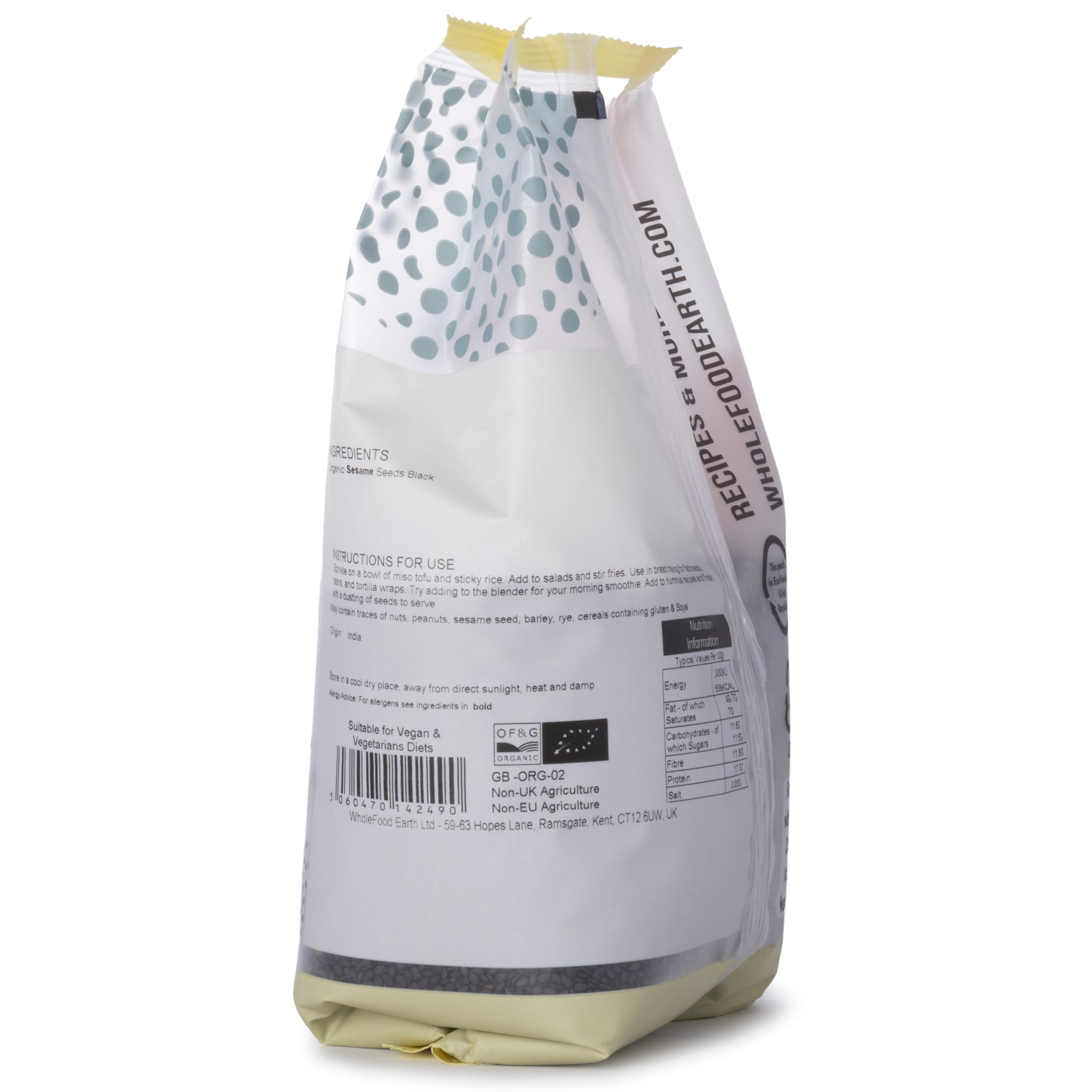 Wholefood Earth Organic Black Sesame Seeds Raw - 500g | GMO Free | Vegan 3
