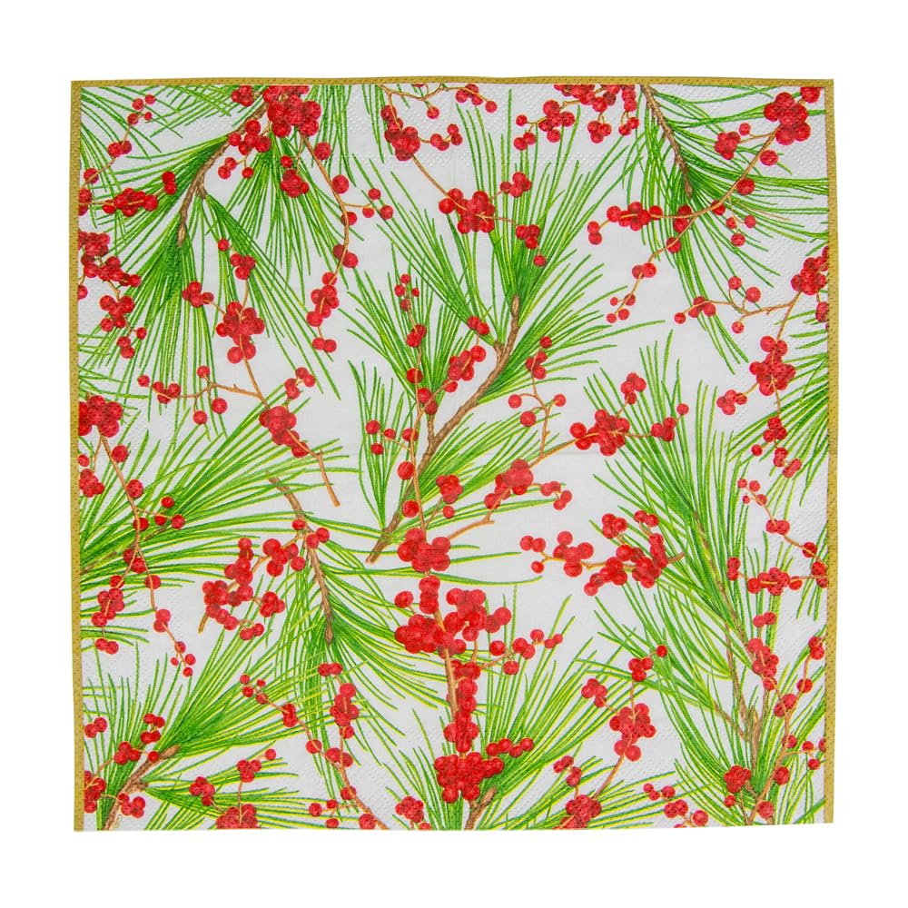 Caspari Berries and Pine Triple-Ply Paper Cocktail Napkins - 20 Per Package 6