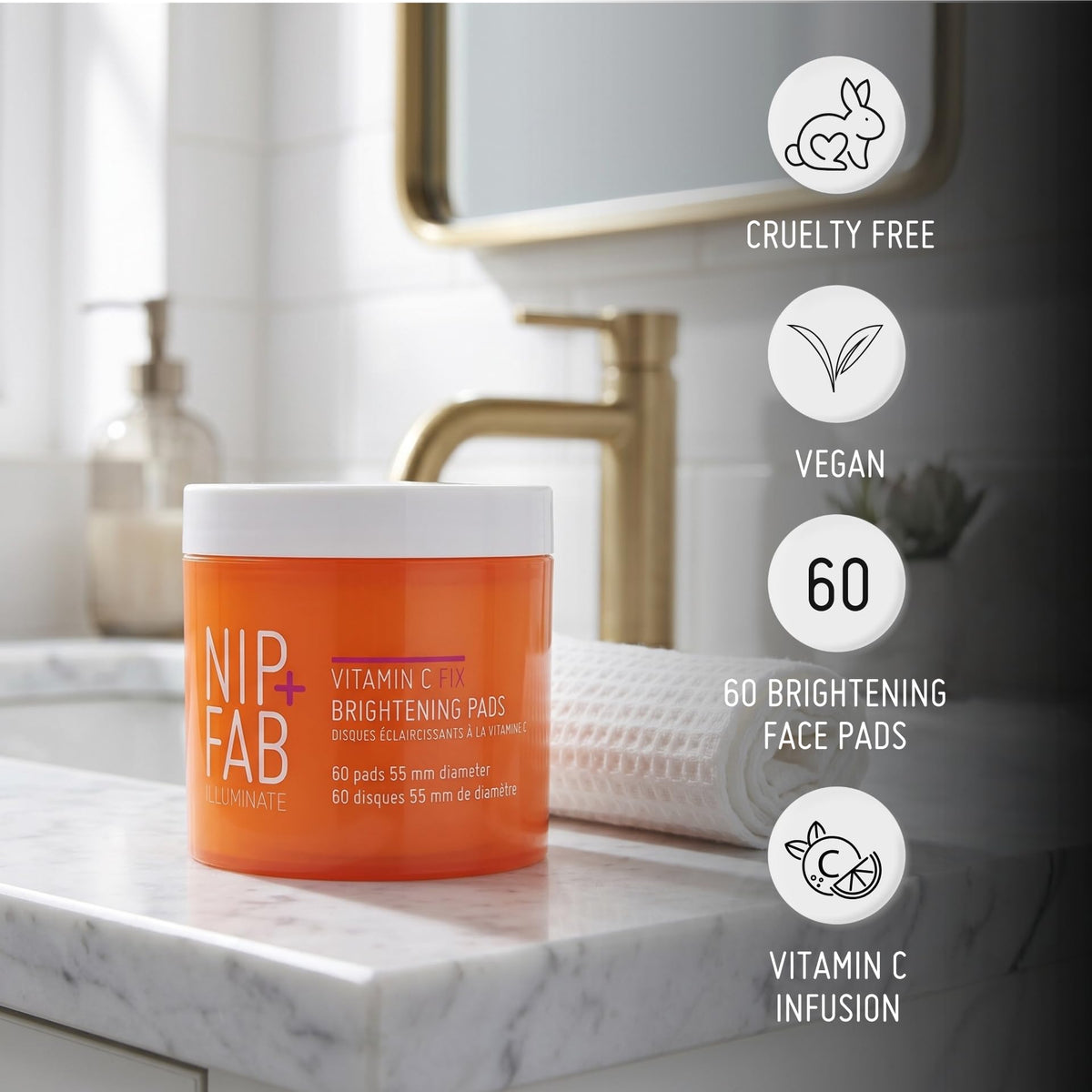 Nip+Fab Vitamin C Fix Brightening Pads - Brightening & Anti-Aging | 60 Pads