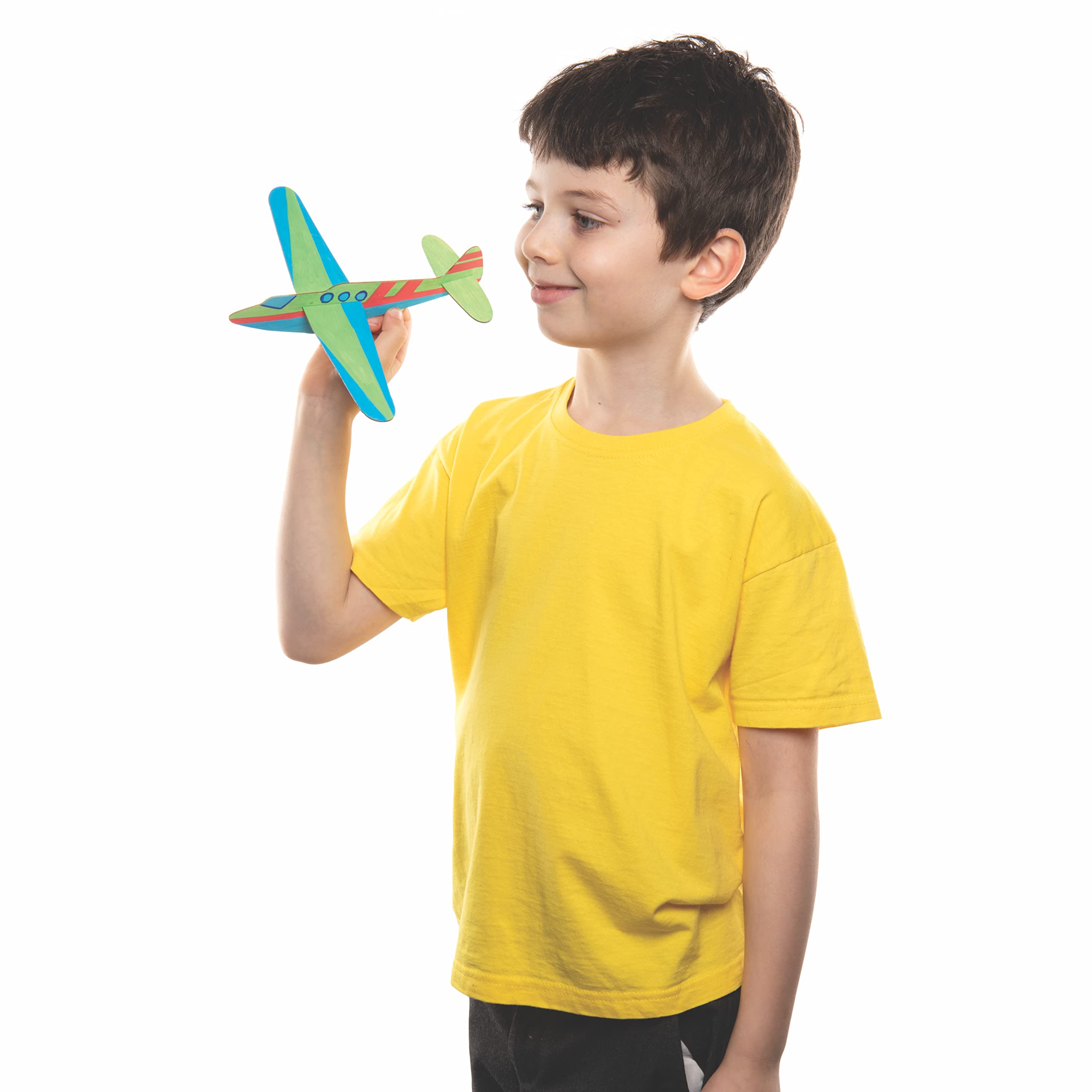 Baker Ross Wooden Glider Kits (Pack of 8) - Colour-In DIY Aeroplane Craft Kit for Kids 3
