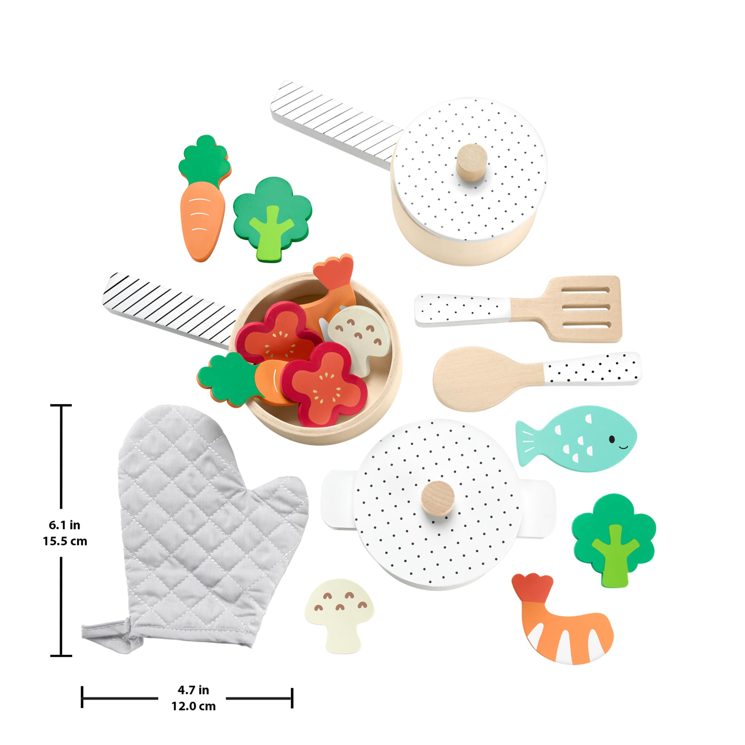 Fisher-Price Wood Pots & Pans Set - Pretend Cooking Toy | FSC-Certified Wood | Ages 3+ 5