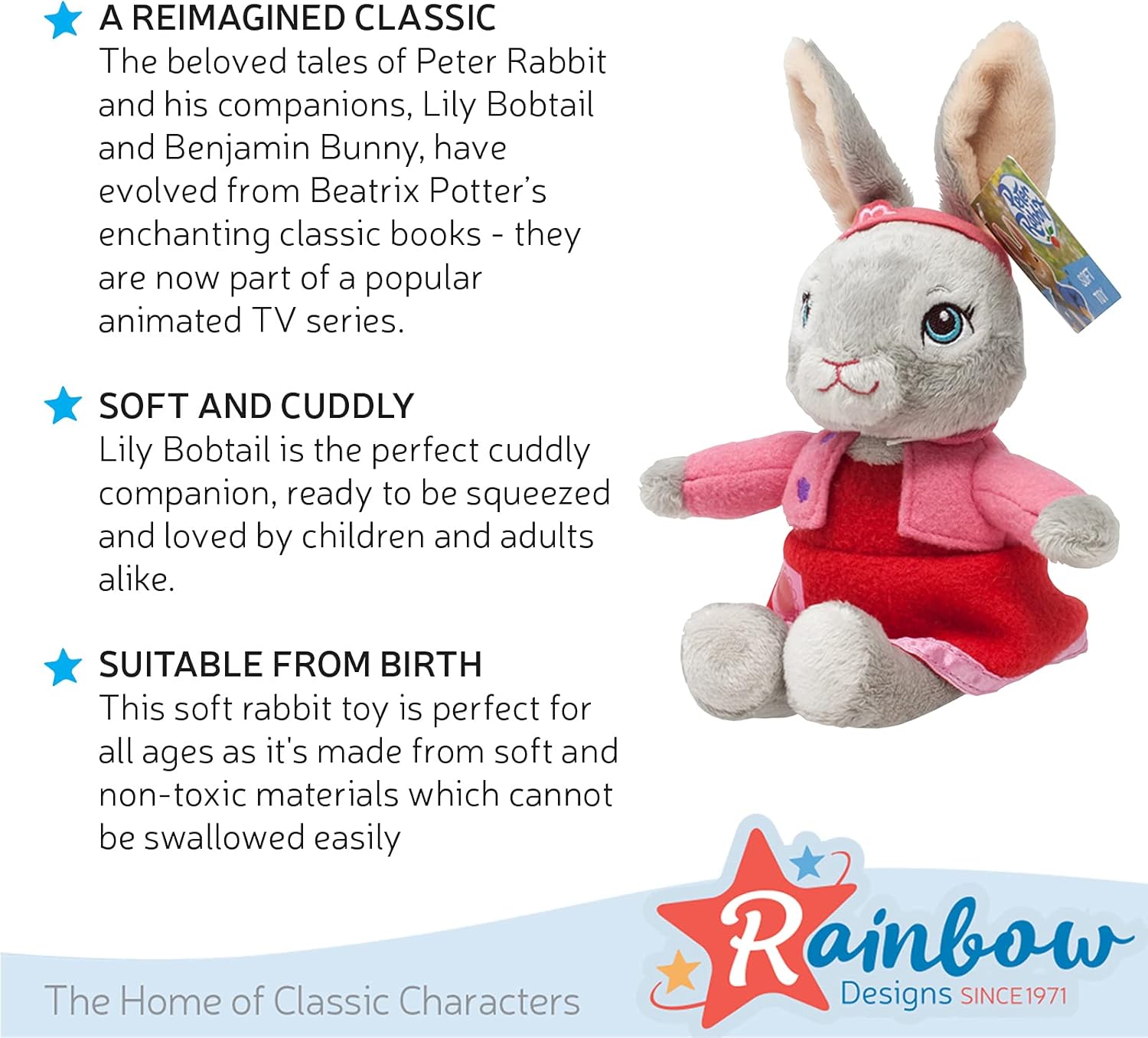 Rainbow Designs PO1570 Official Beatrix Potter Lily Bobtail Soft Peter Rabbit Cuddly Toys Plush Teddy Bear for Toddlers and Babies 4
