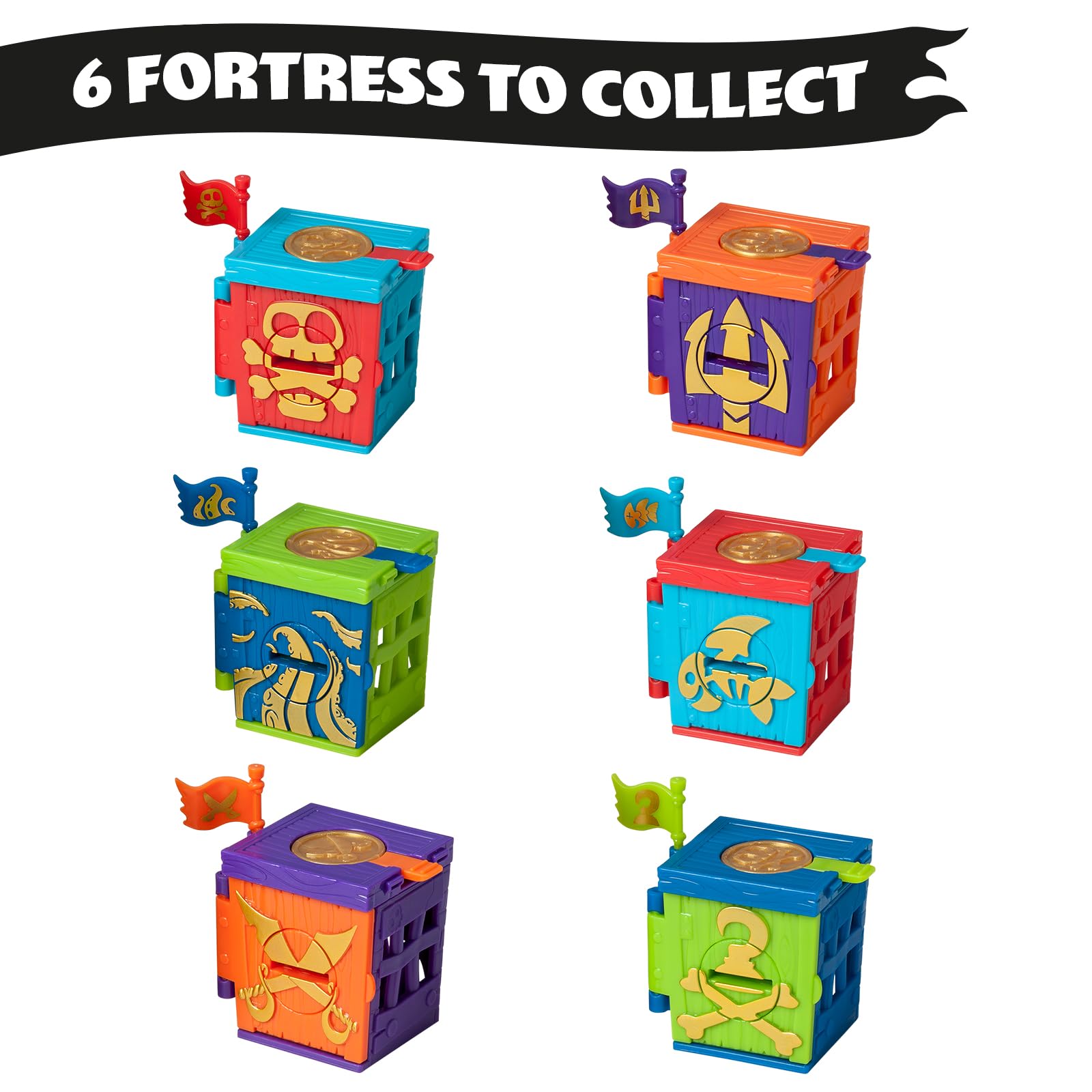 PIRATIX Golden Treasure Series – Captain Pack Hat Trick - 4 Collectible Figures with Fortress, Cannon & Exclusive Treasures 13