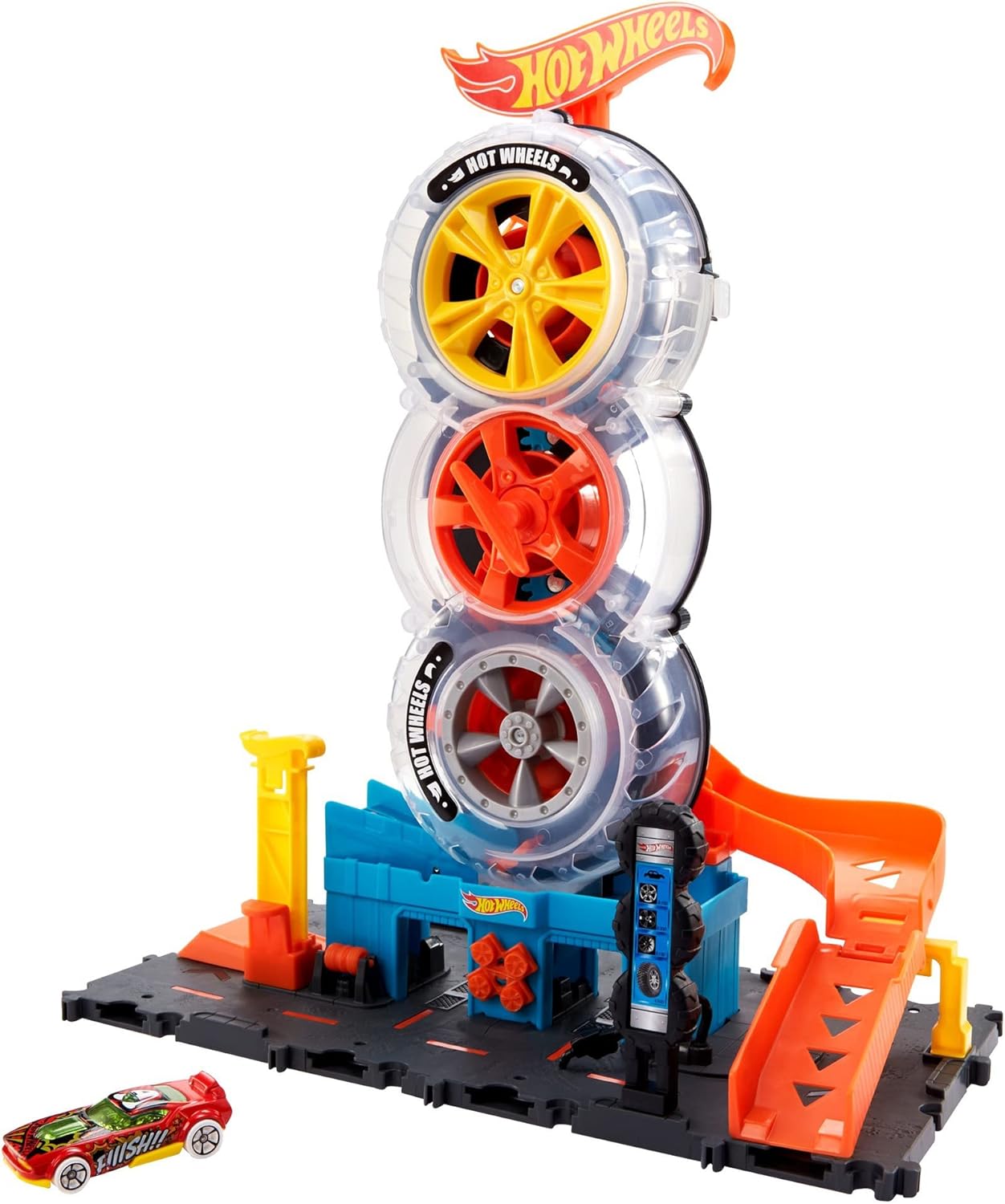 Hot Wheels City Super Twist Tire Shop Playset - Spin Key Action for Kids 5 Years and Up 1
