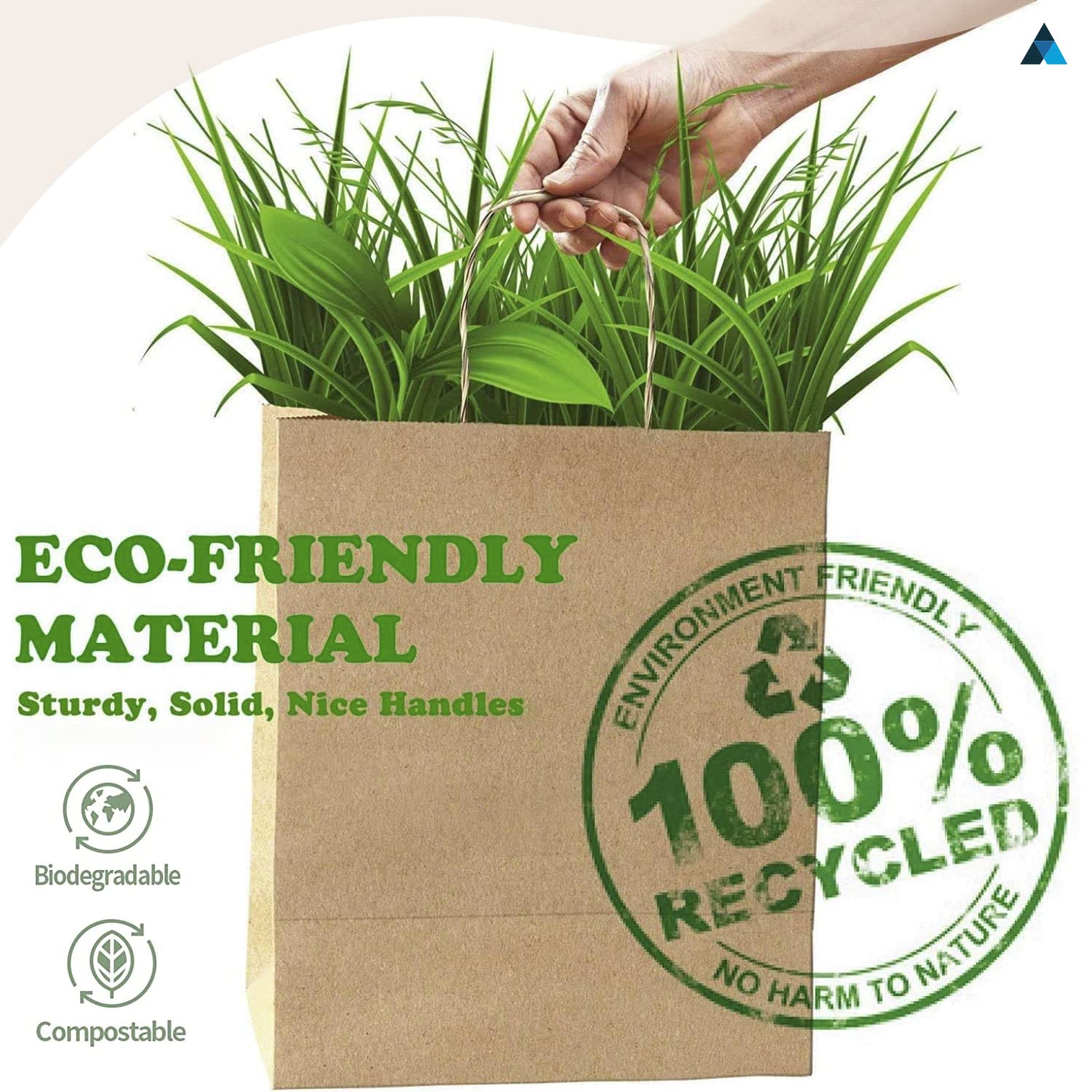 Nationwide Paper Medium Brown Kraft Paper Gift Bags with Handles - 50 Count | Eco-Friendly & DIY Ready 4