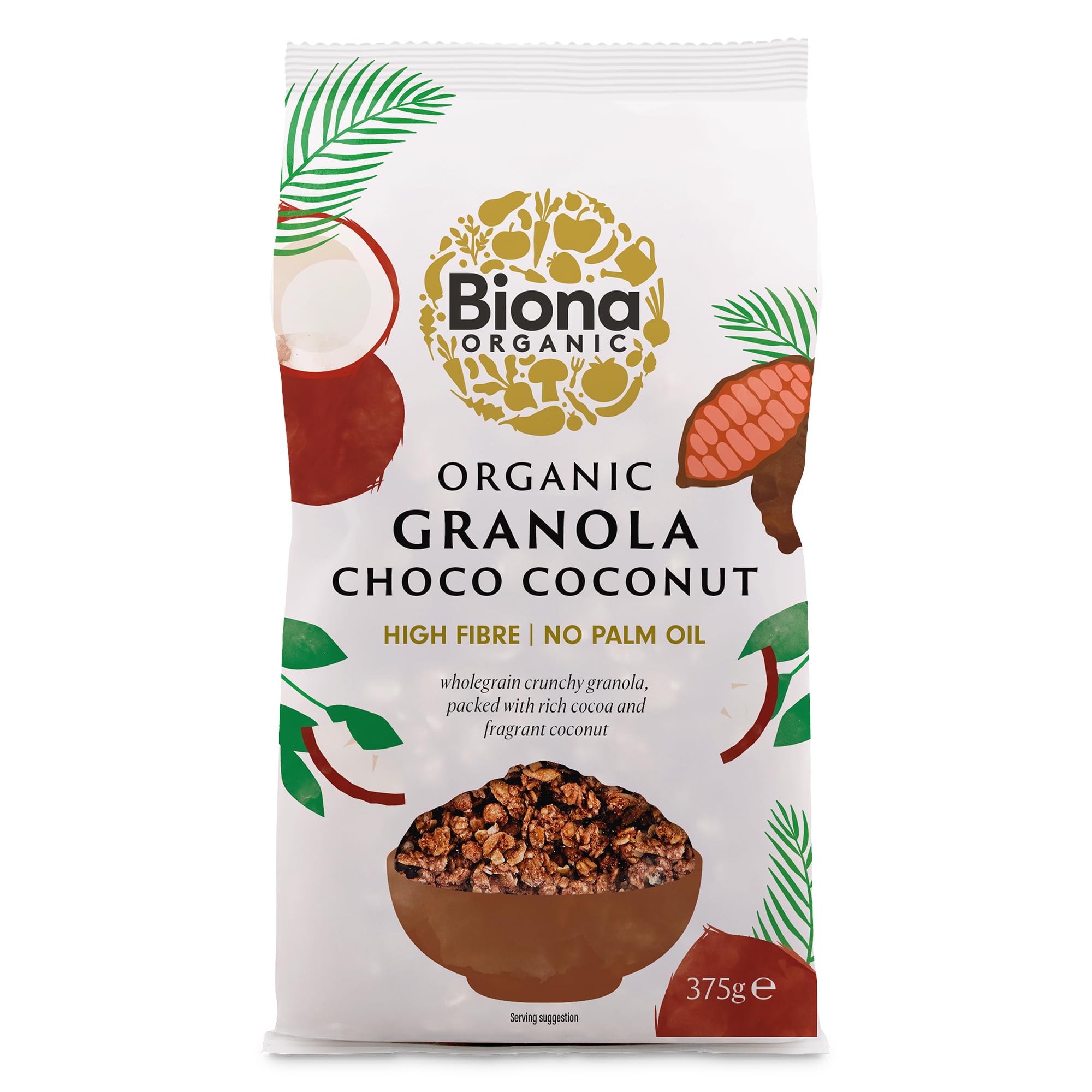 Biona Organic Choco-Coconut Granola - High Fibre, Slow Energy Release | 375g