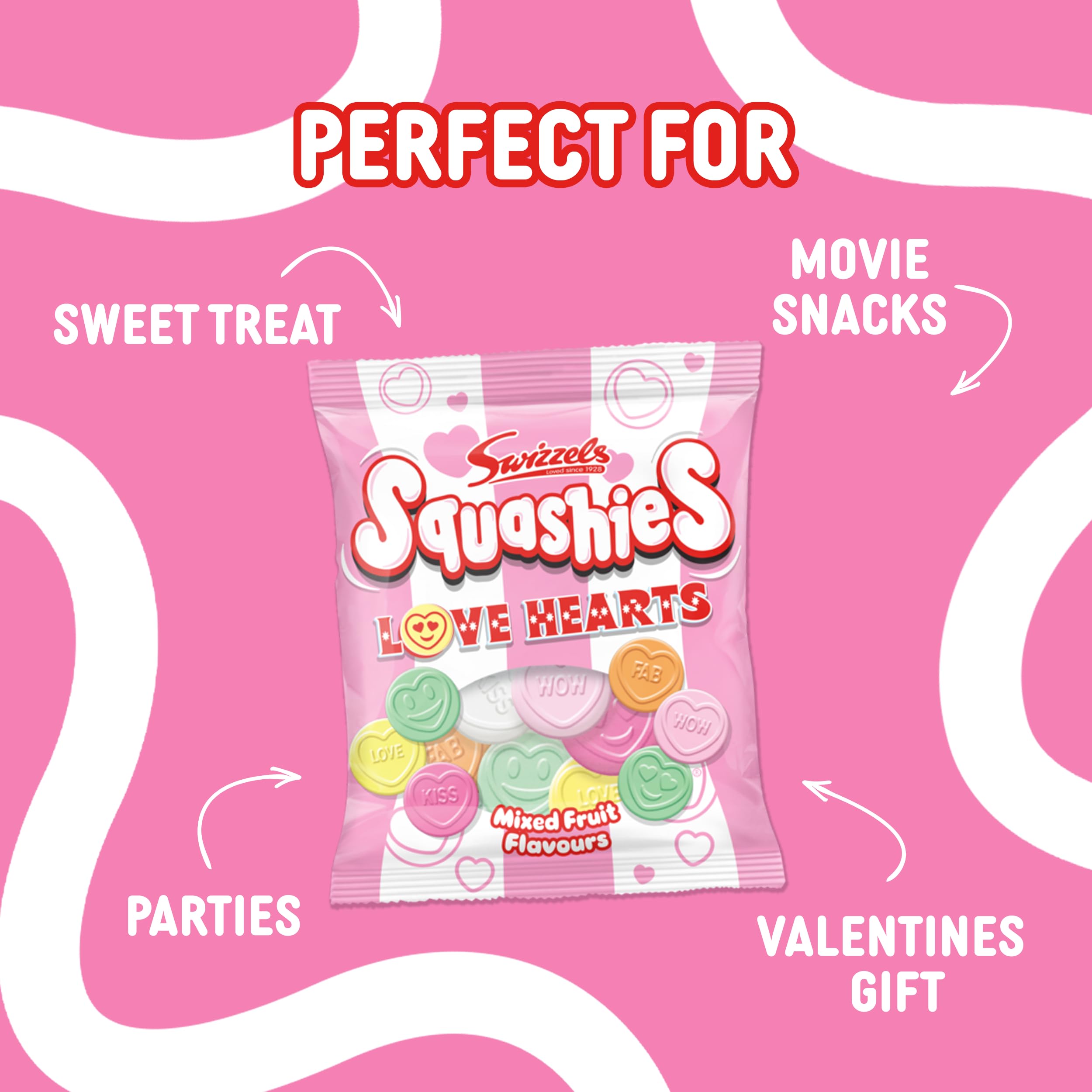Swizzels Squashies Love Hearts Chewy Retro Sweets - Fruity Flavour, 120g Pack 3