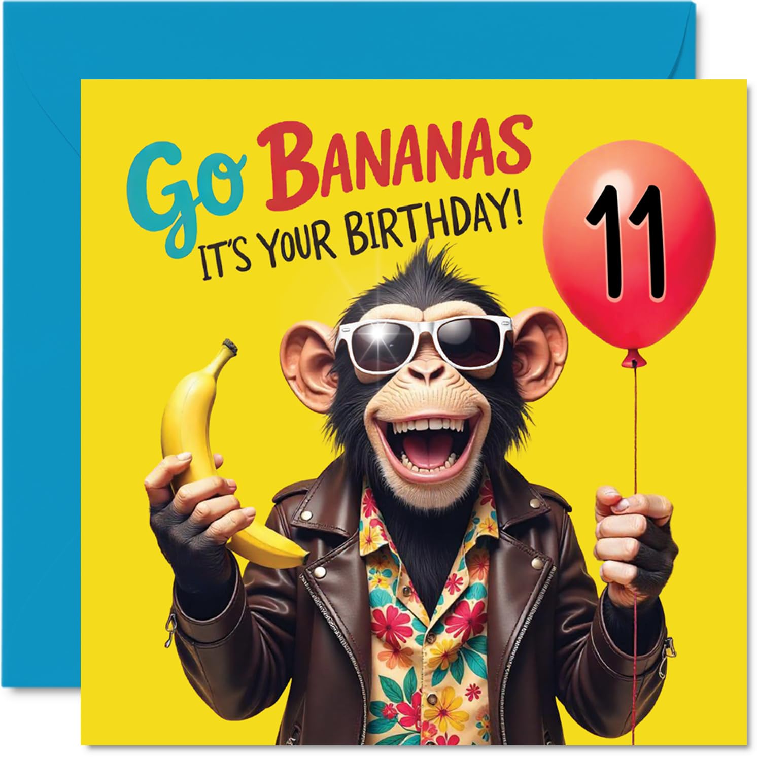 Stuff4 11th Birthday Card for Boys & Girls - Monkey Go Bananas Design | 145mm x 145mm