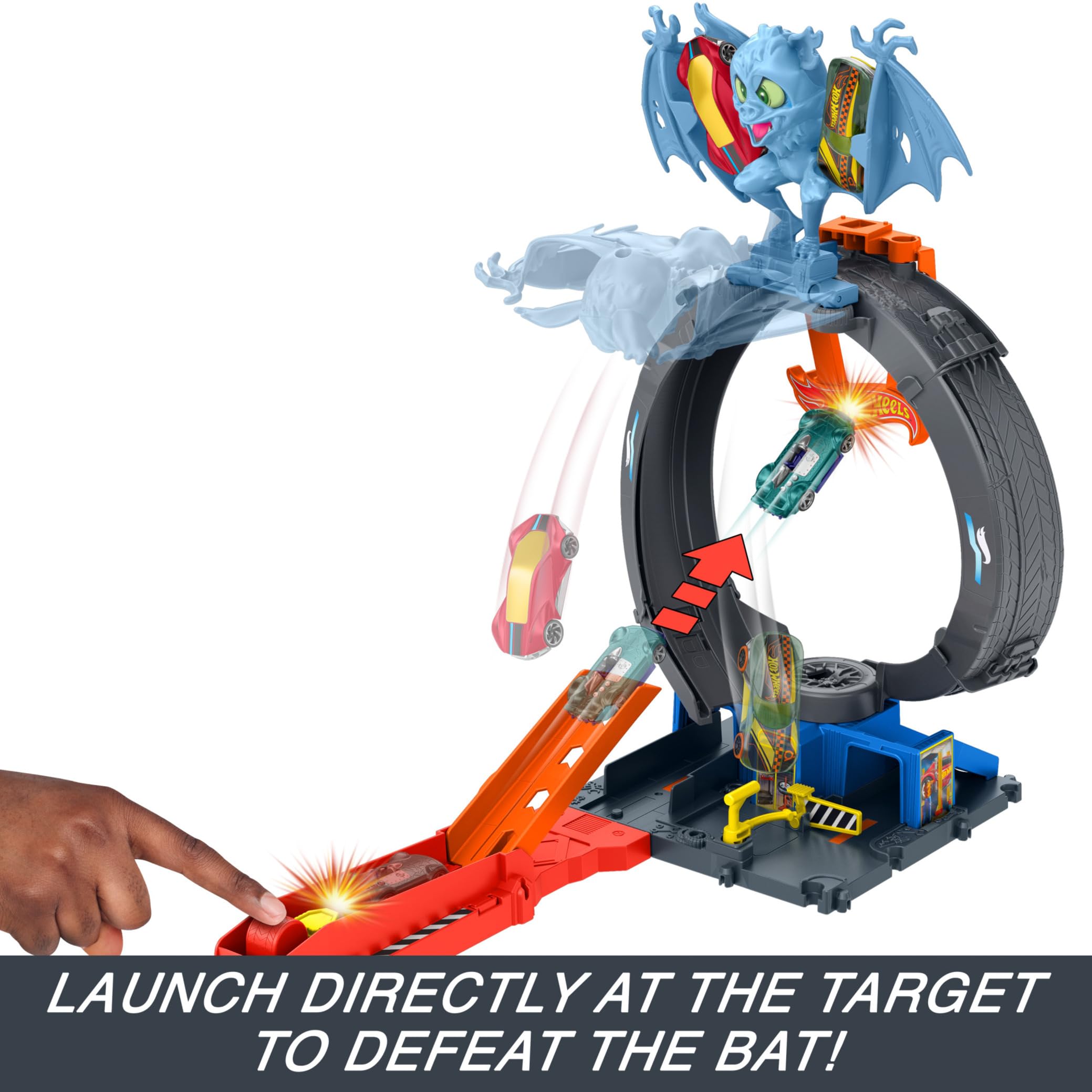 Hot Wheels City Bat Loop Attack Track Set - Adjustable Launcher & Loop, 1:64 Scale Car, HTN78