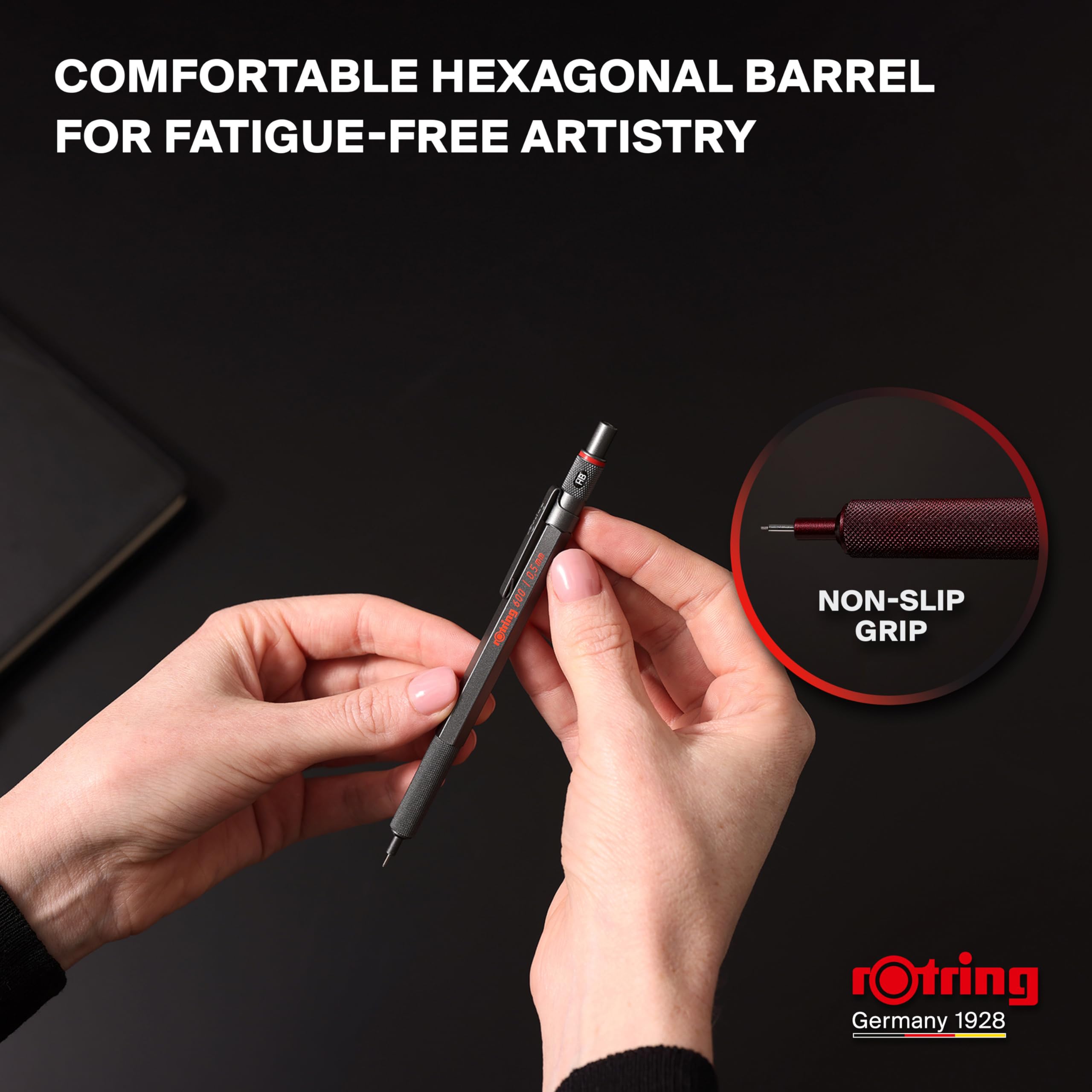 rOtring 600 Mechanical Pencil - 0.5mm HB Lead | All-Metal Body | Darkstone 5