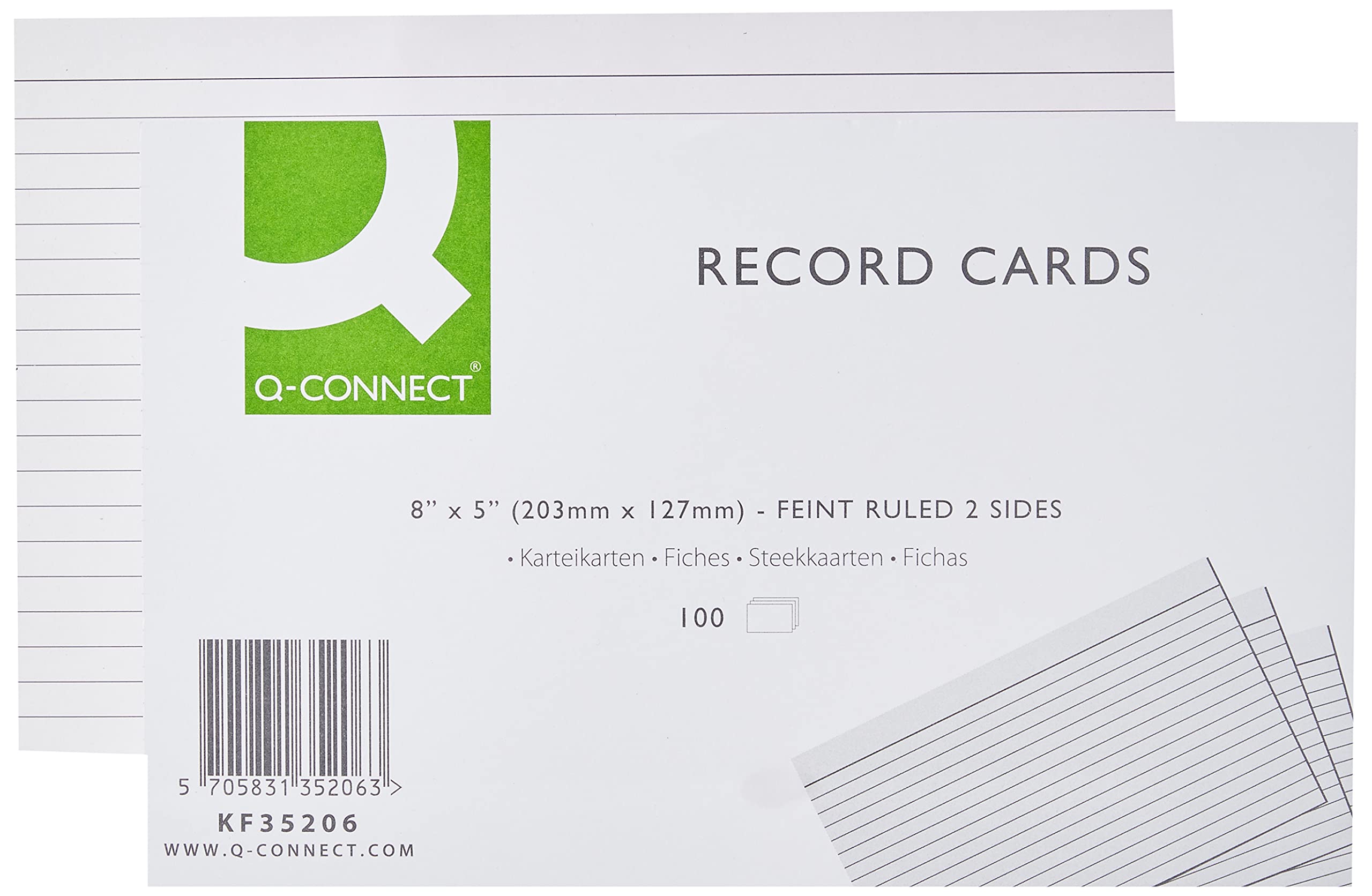 Q-Connect Record Cards - Ruled Feint White | 203 x 127mm | 100 Pack 2