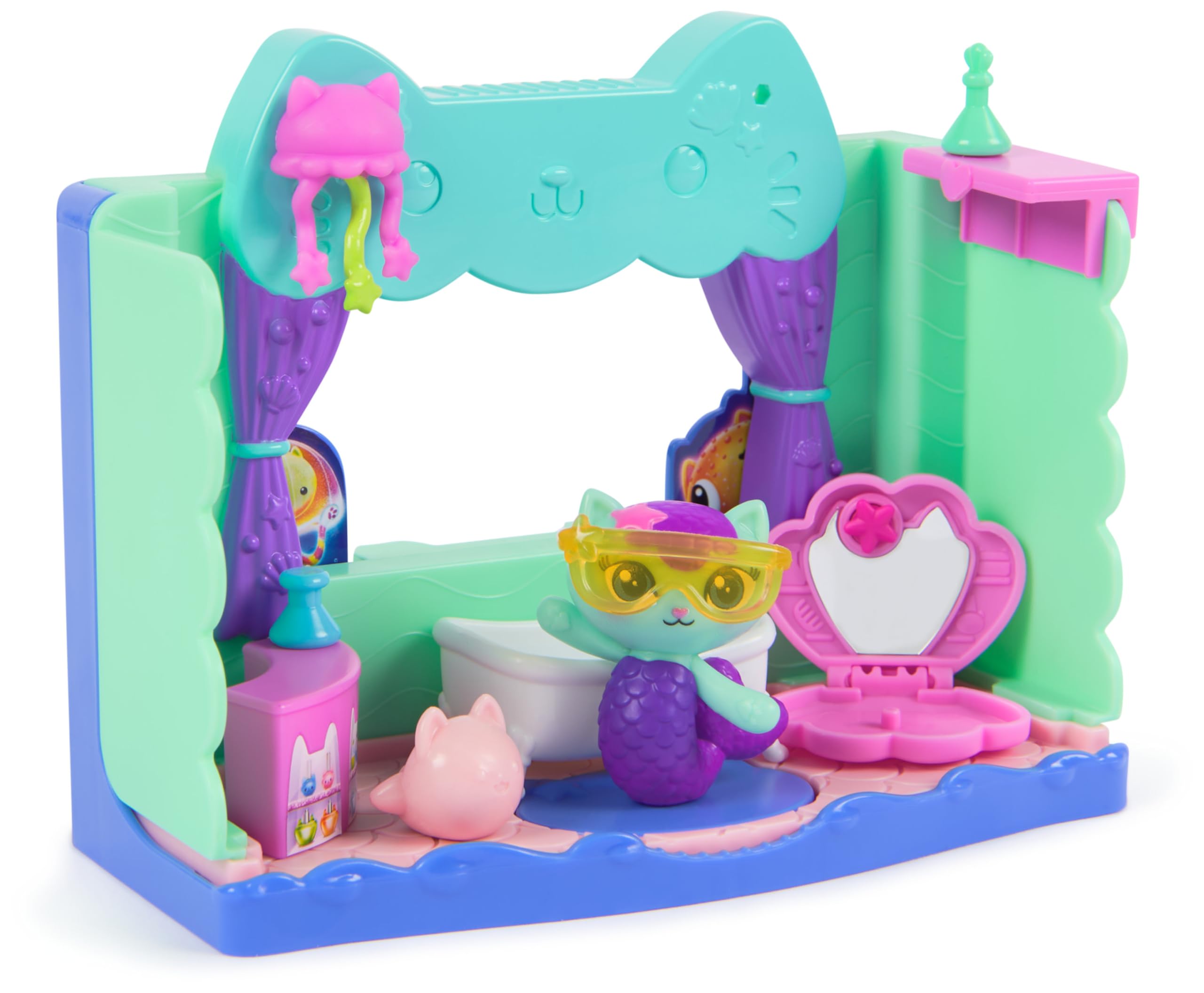 DREAMWORKS GABBY'S DOLLHOUSE MerCat's Spa-wesome Bathroom Playset with Figure | 10 Pieces | Ages 3-6 3