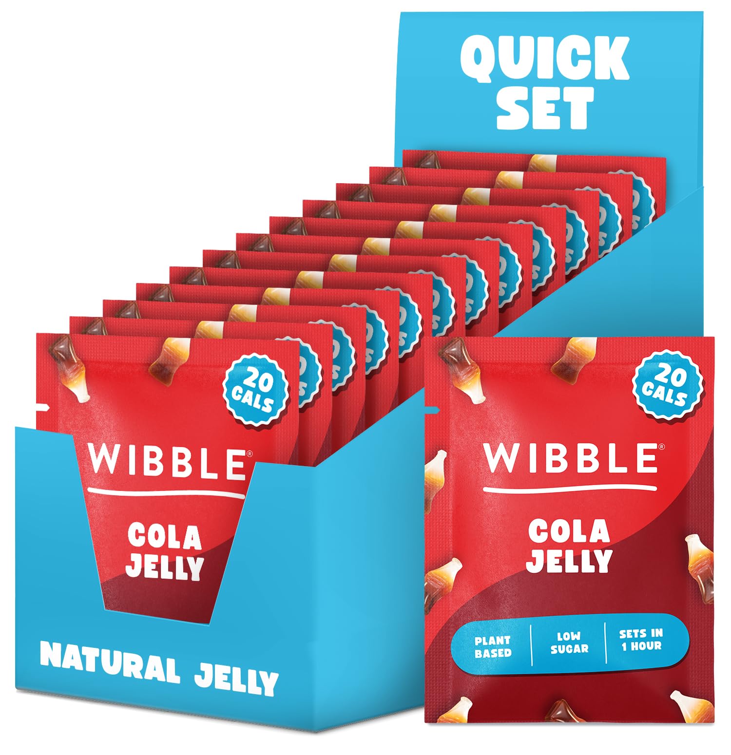 Wibble Cola Natural Jelly Crystals - Quick Set, Plant-Based, Low Sugar | 12 Pack