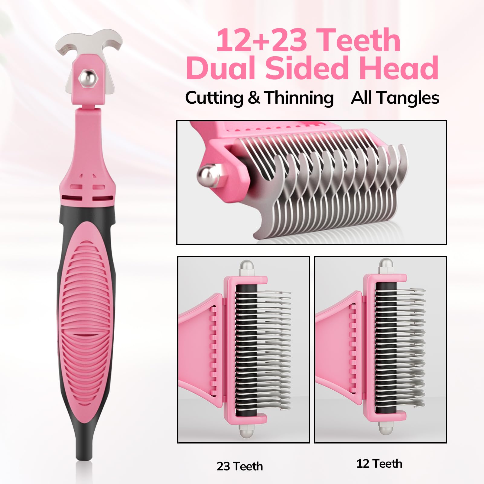 morpilot Double Sided Undercoat Rake Dematting Tool | 23+12 Teeth | Reduces Hair Loss up to 90% | Pink 4