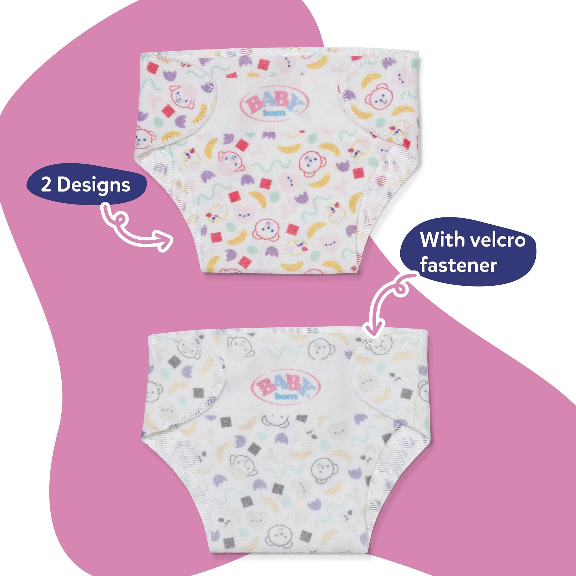 BABY born Diapers - 2 Reusable Cloth Diapers for 36cm Dolls | Polyester