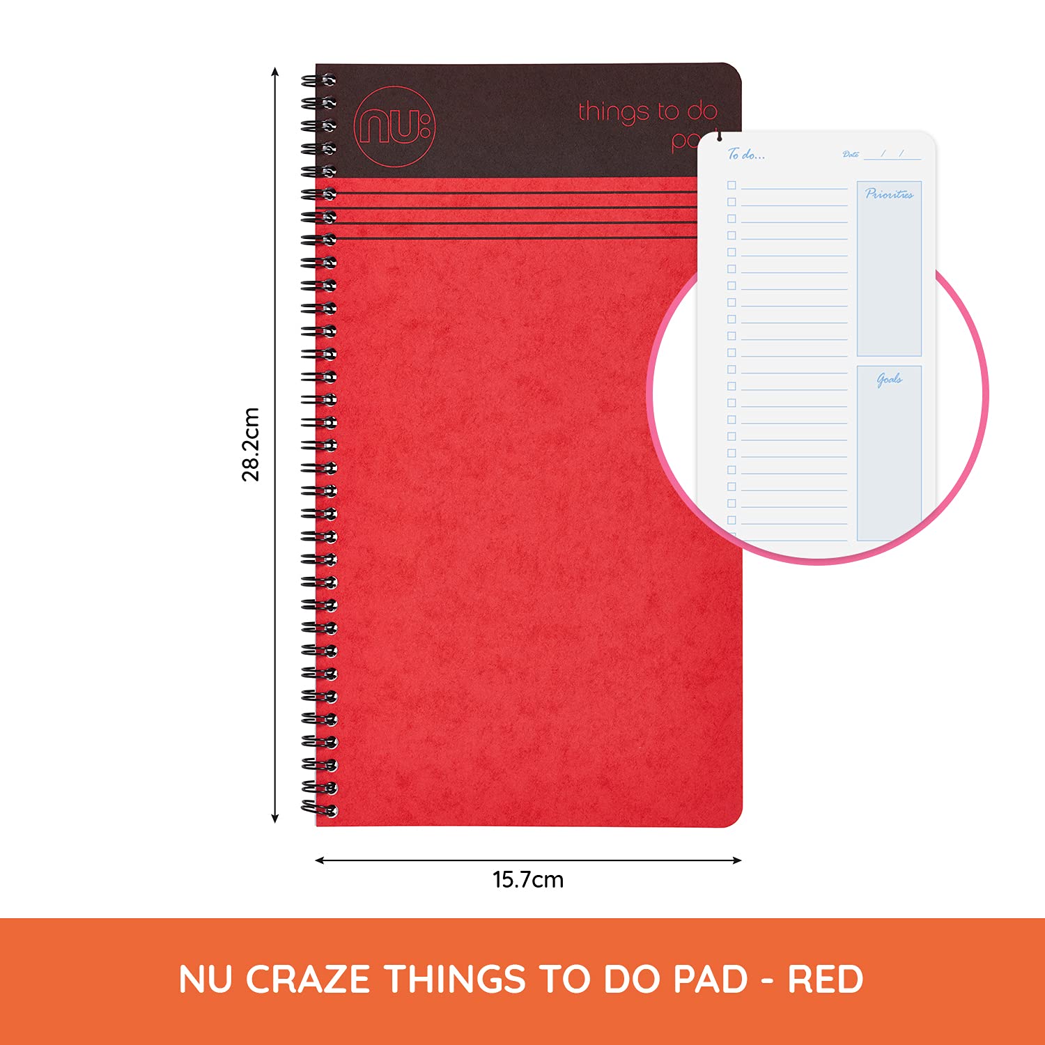 nu: Craze Cloud Things to Do Pad Wirebound Notebook - 80gsm FSC Paper | Perforated Pages | RED